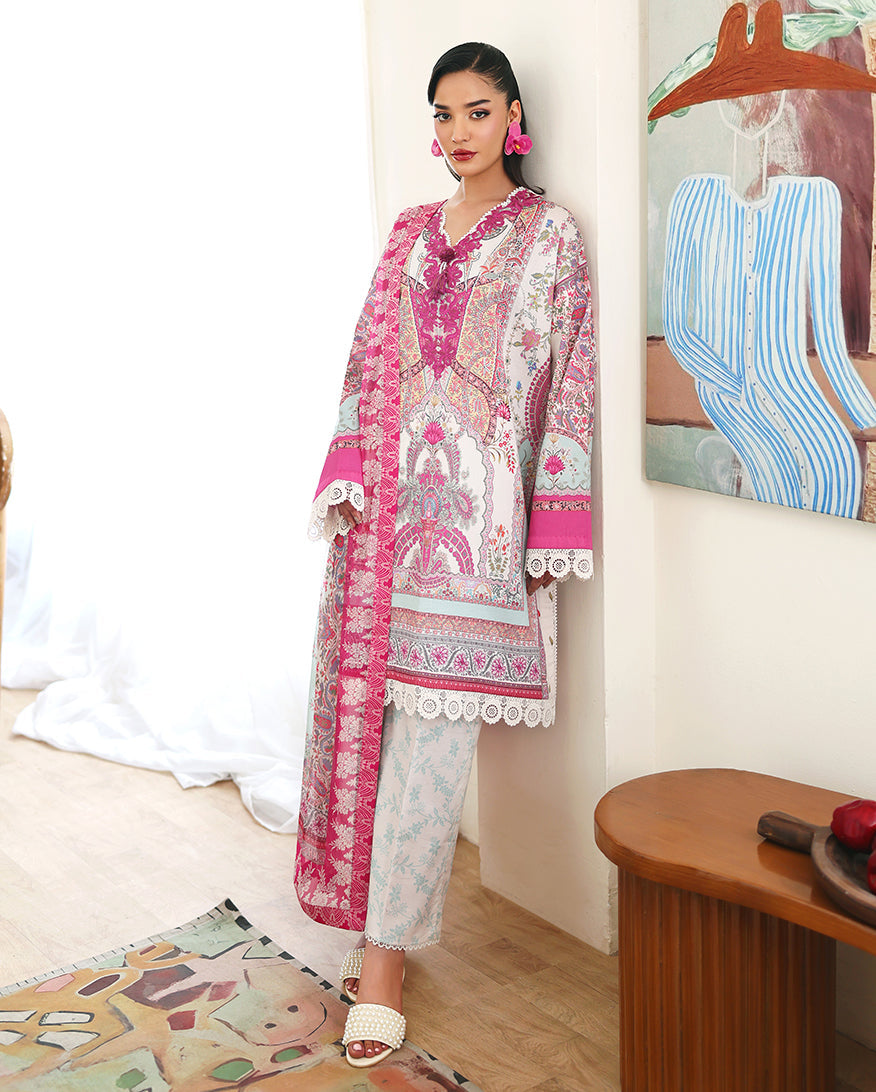 Eclat Garden Printed Lawn – Coral Hibiscus