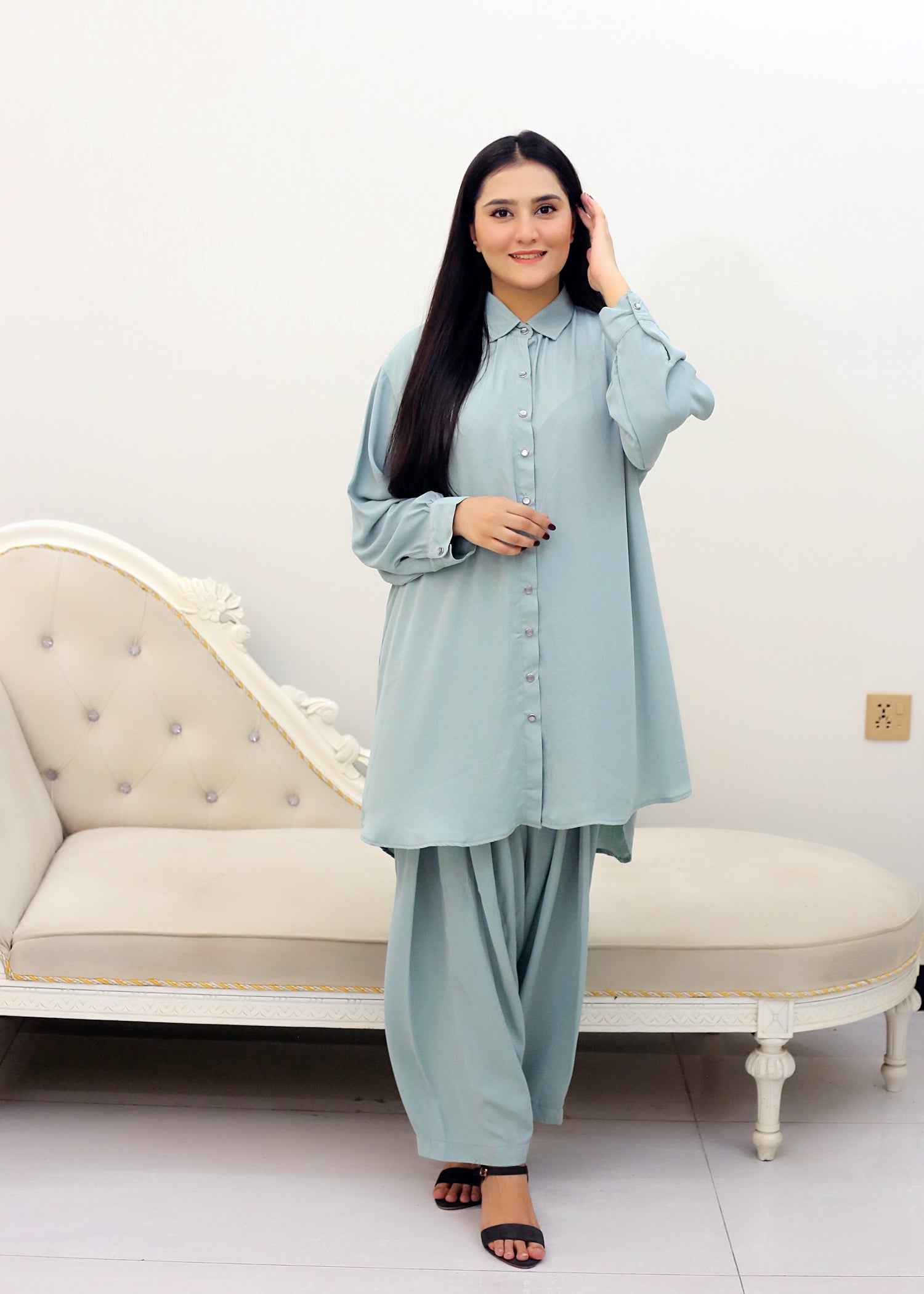 silk georgette Co ord Sets in Frost blue