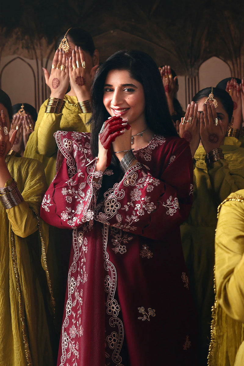 Festive – Crimson Drape - Embroidered Lawn