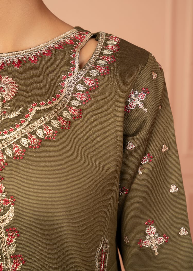 cotton net Kurta Set in Olive green