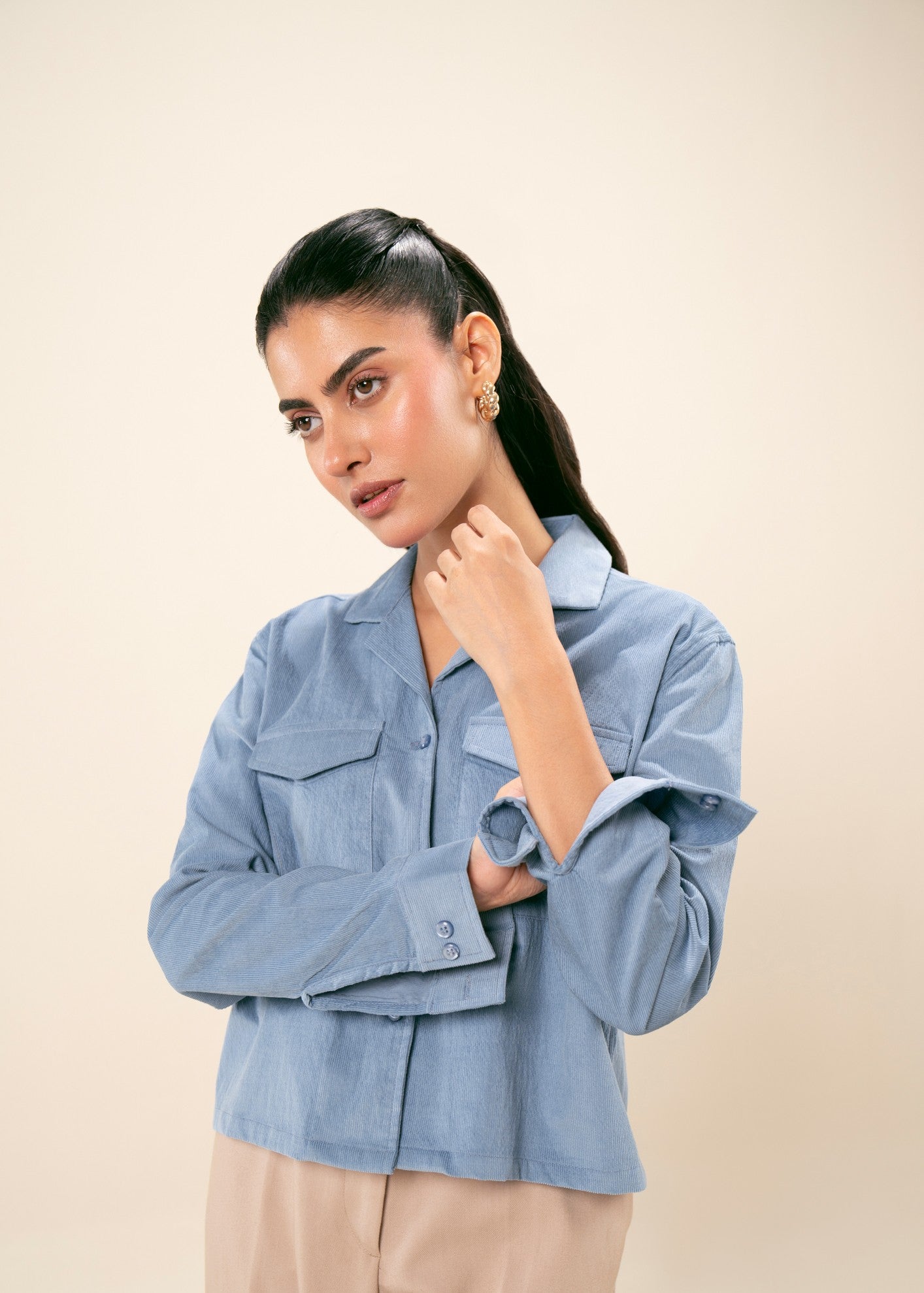 corduroy Top in Sapphire blue