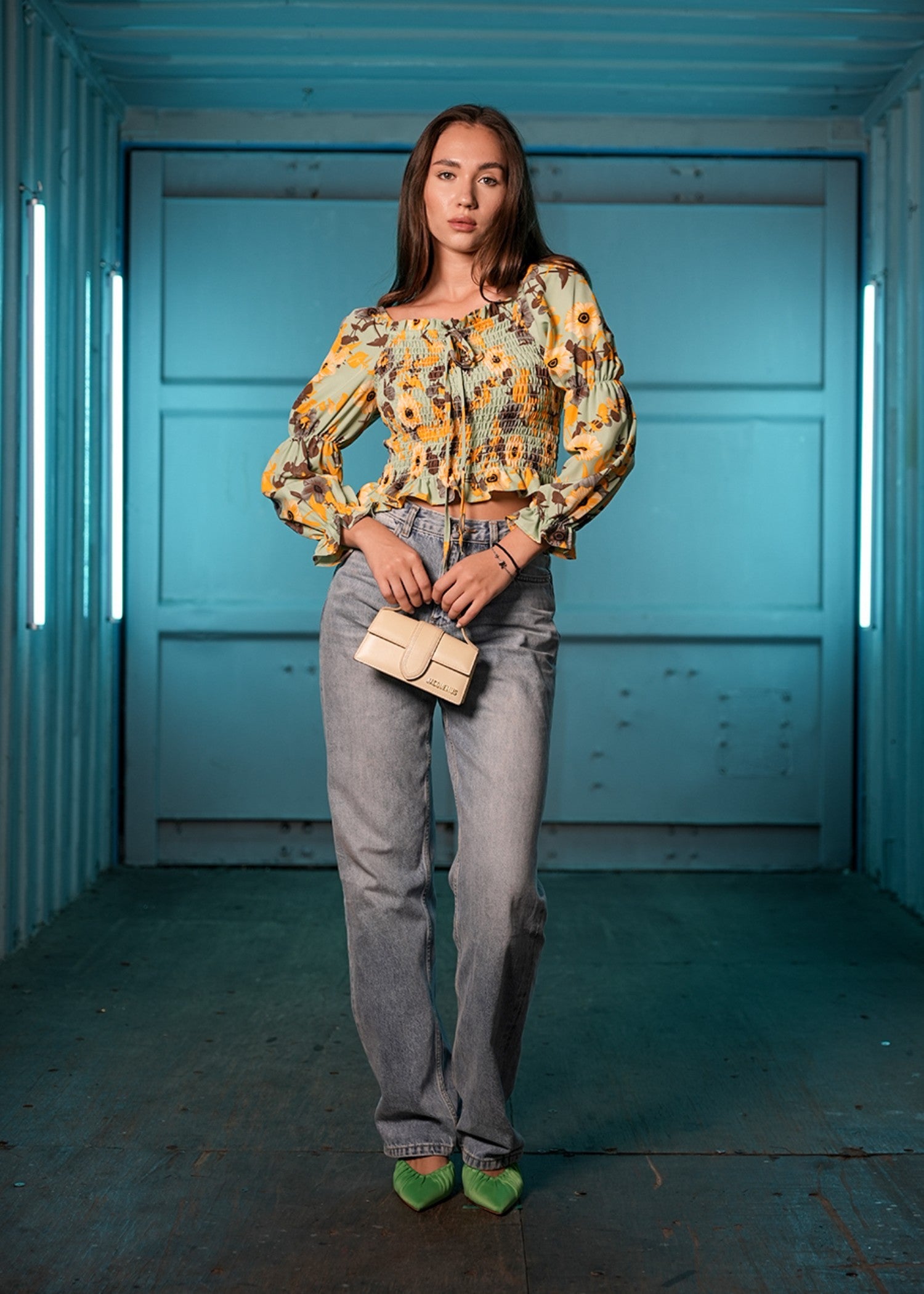 textured wash & wear Blouse in Green