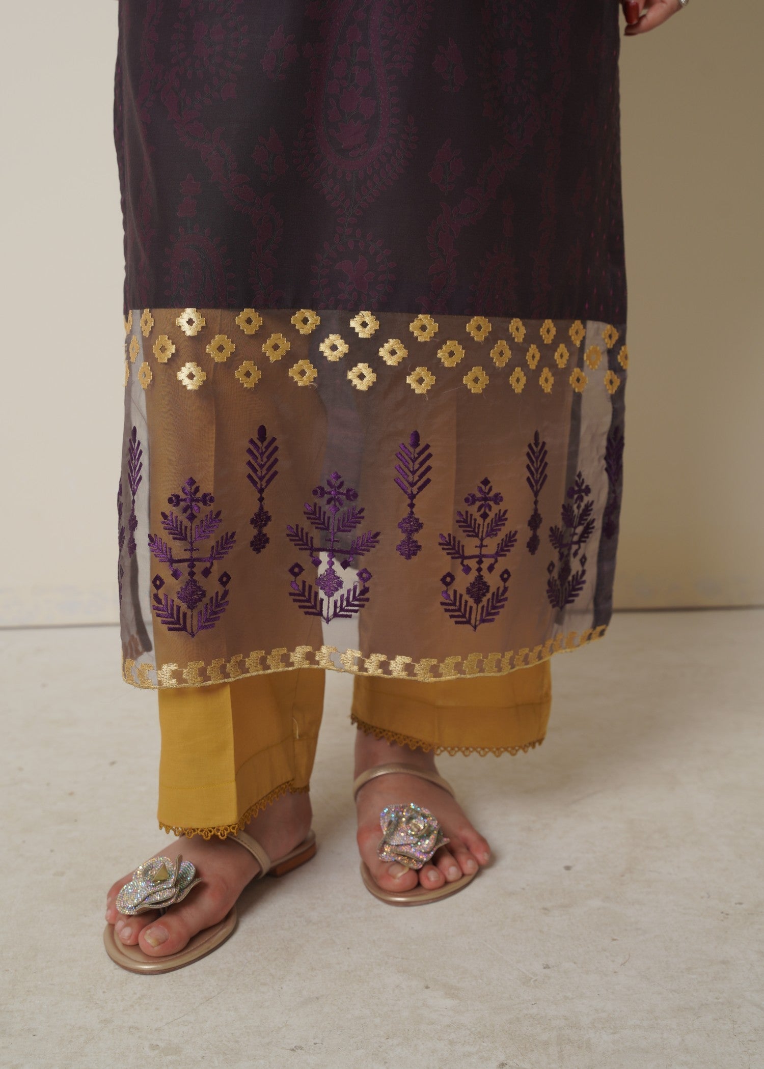 poly lawn Kurta Set in Plum purple