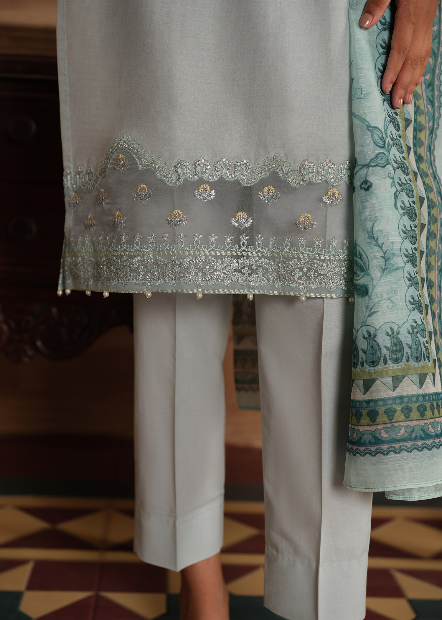 lawn Kurta Set in Cloud blue