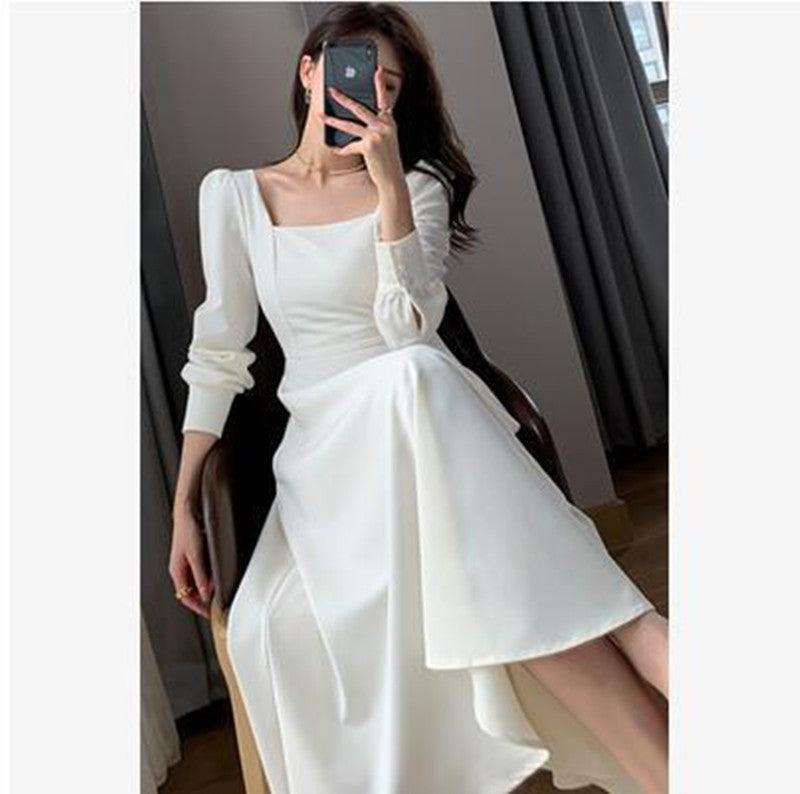 Vintage Hepburn Style Puff Sleeve Waist Slimming Dress for Women