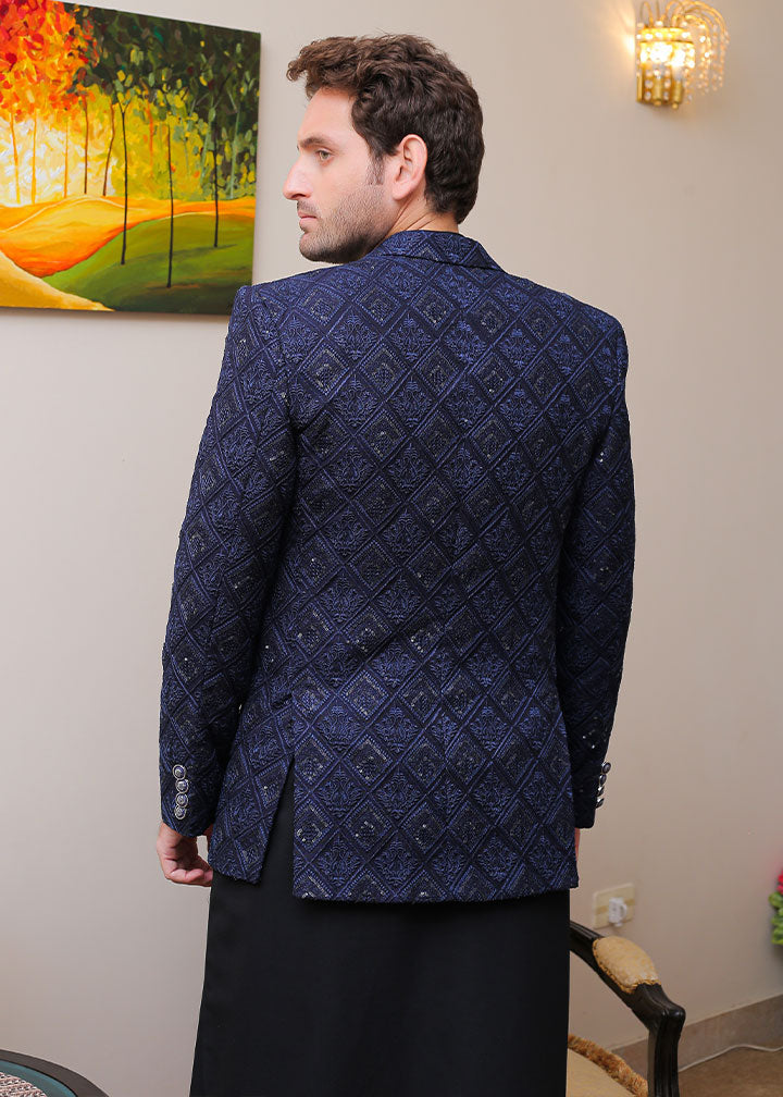 banarsi silk Prince Coat in Navy blue