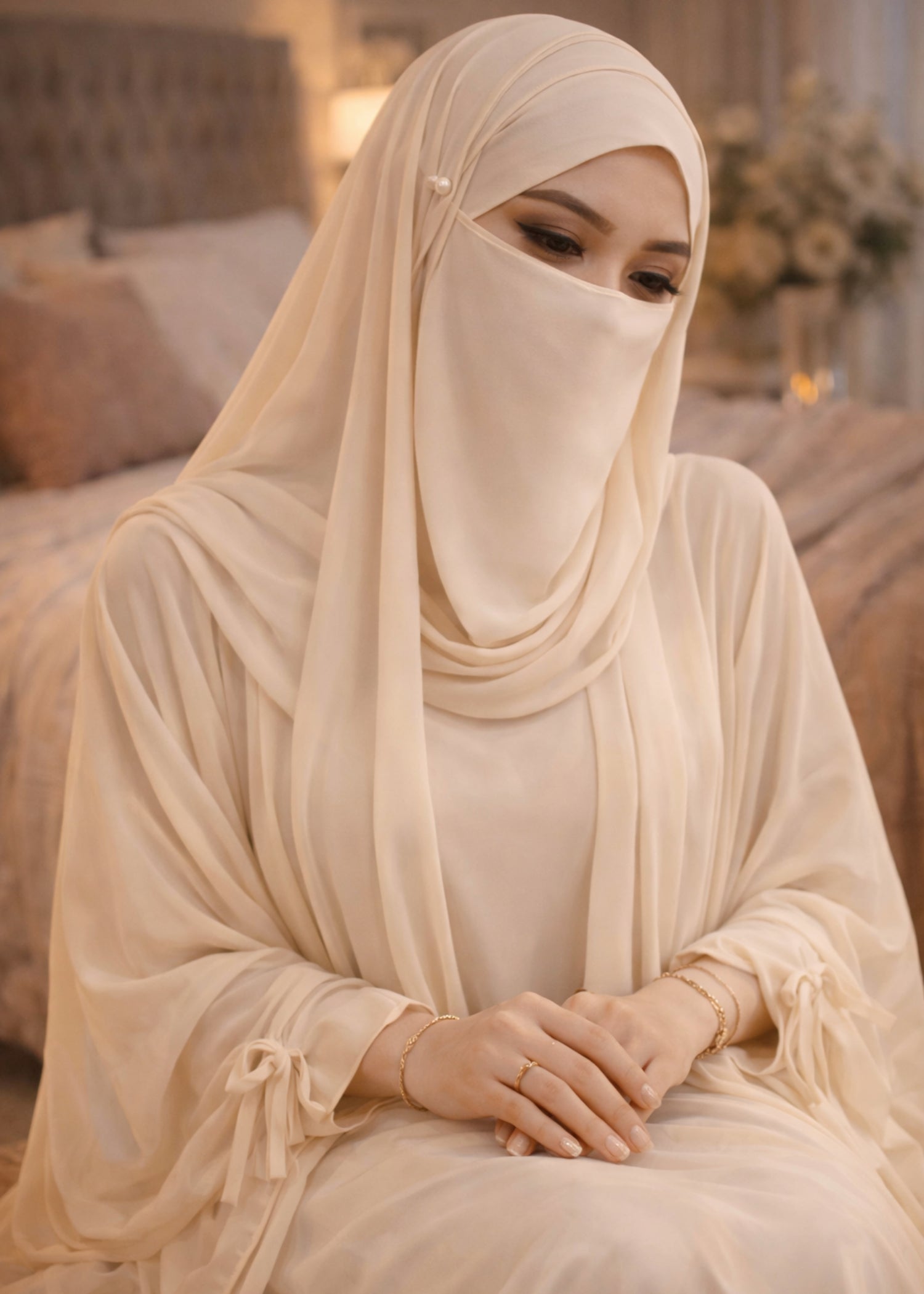 georgette chiffon Abaya in Cream