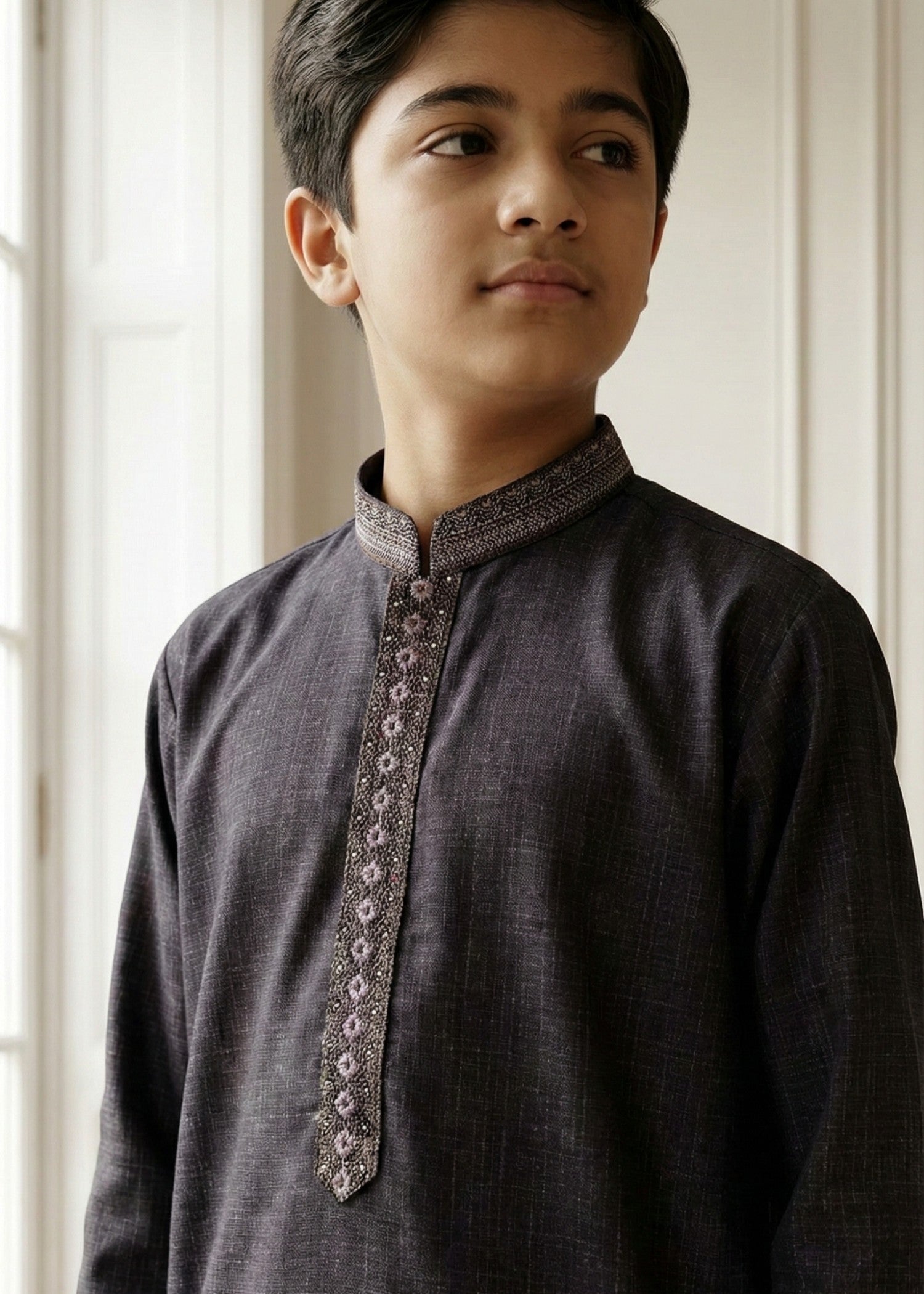 textured wash & wear Kurta Set in Brown