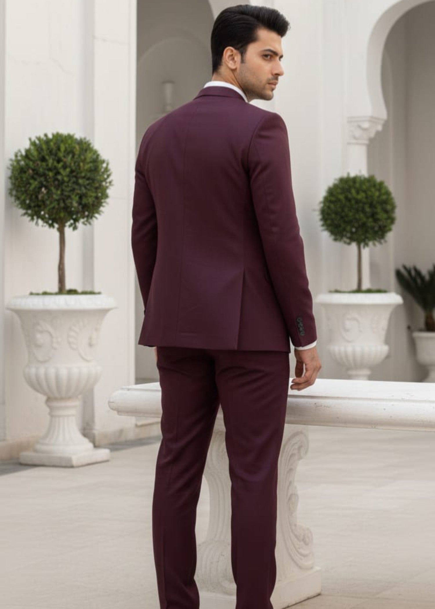 tropical Suits in Burgundy