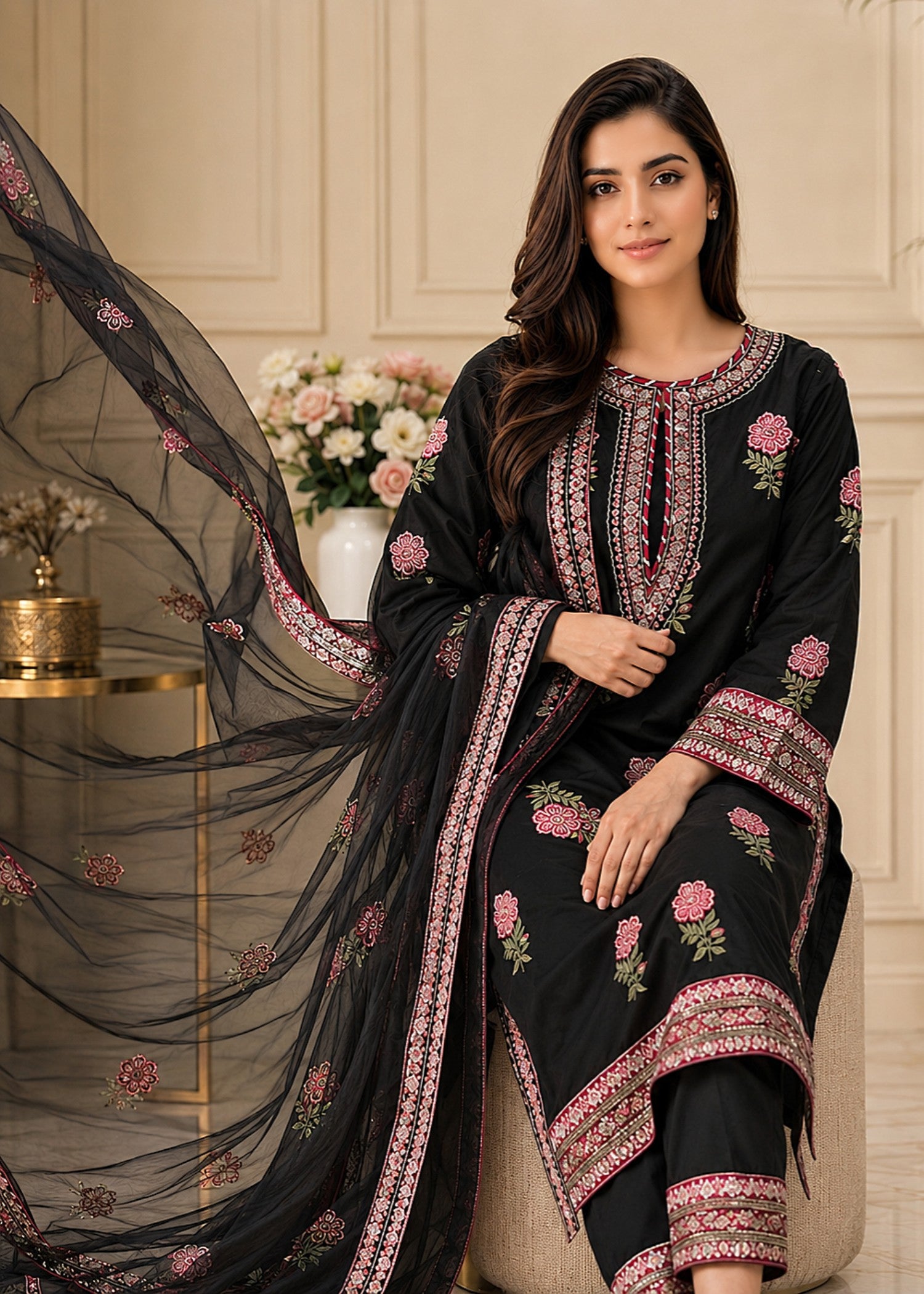 raw silk Kurta Set in Black