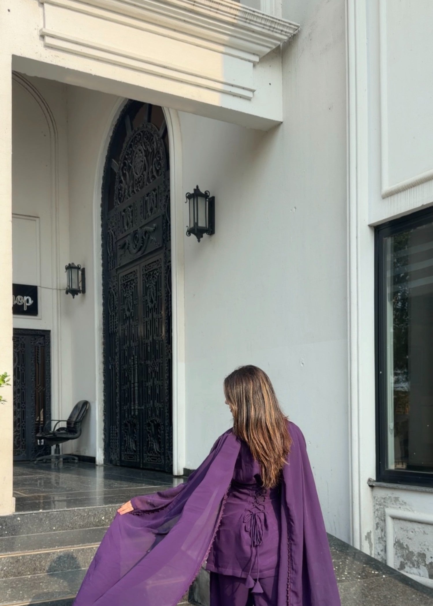 chiffon Kurta Set in Royal purple