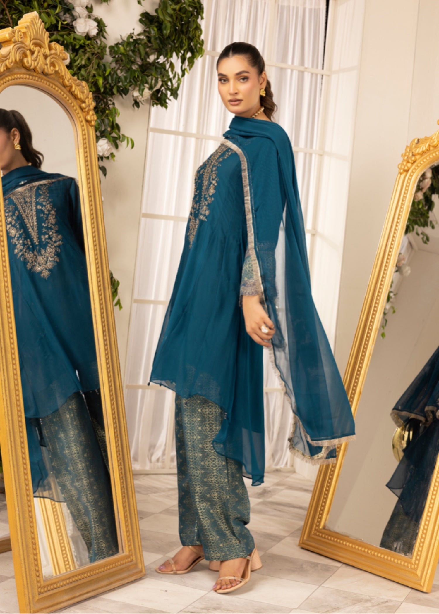 chiffon Short Frock in Teal