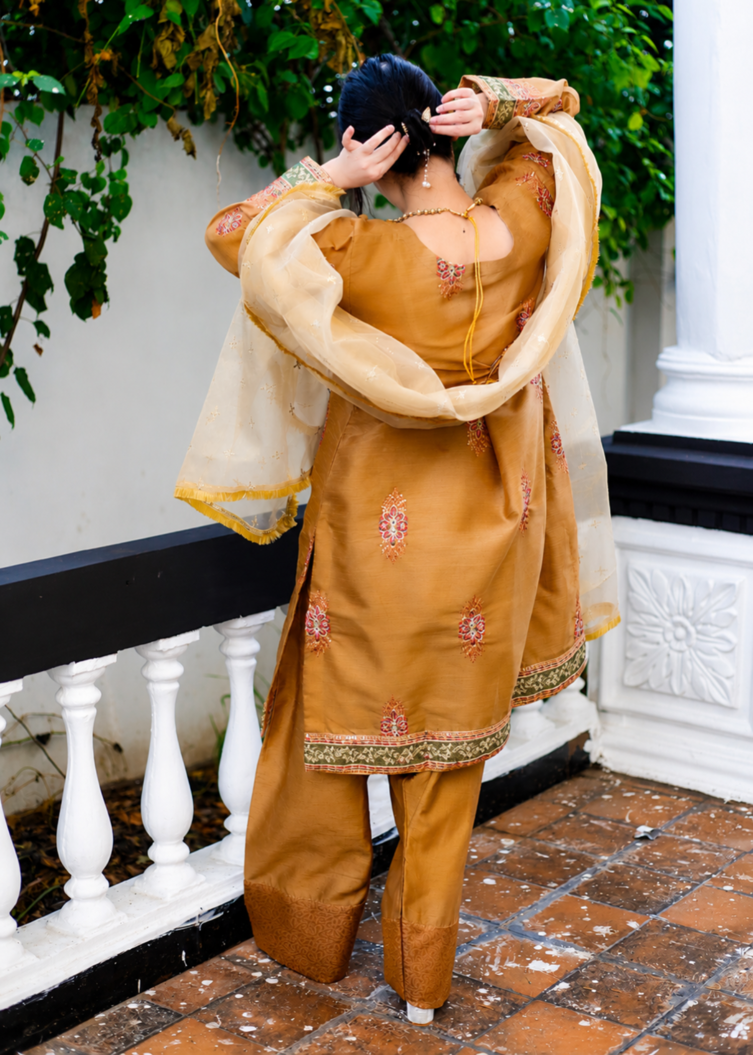 pk raw silk Kurti in Beeswax, amber