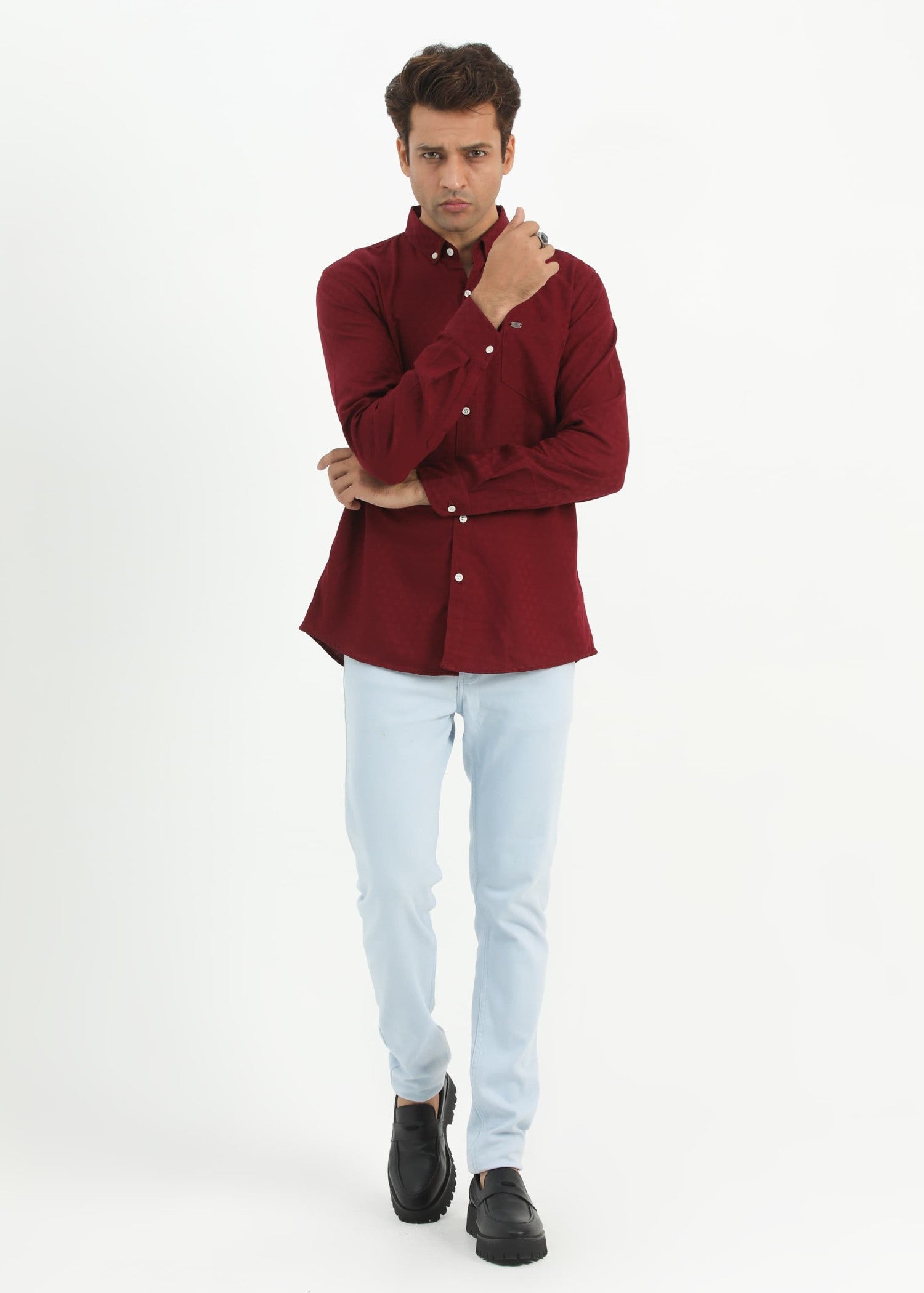 wash & wear Casual Shirt in Maroon