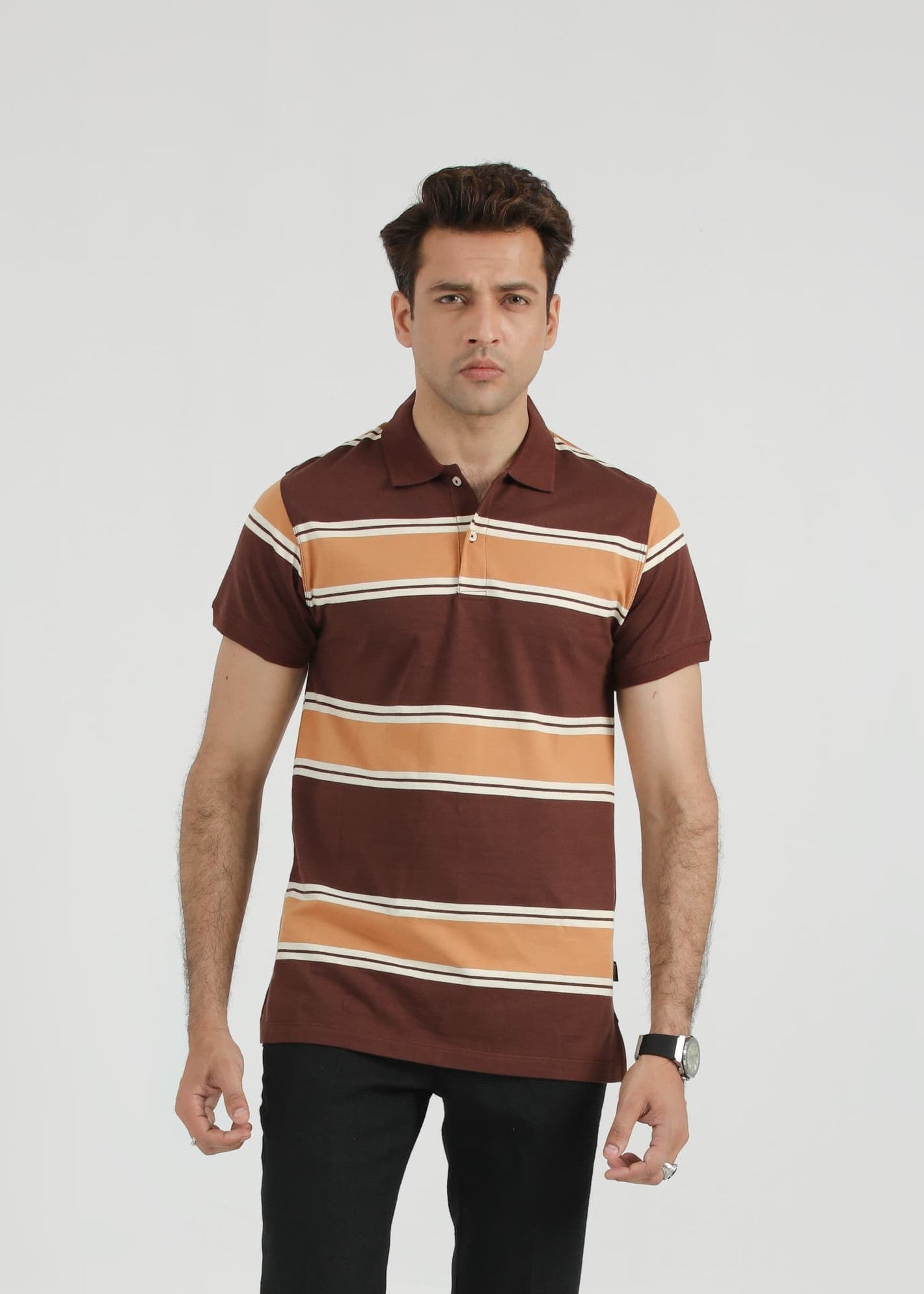 single jersey knit Polo Shirt in Camel brown