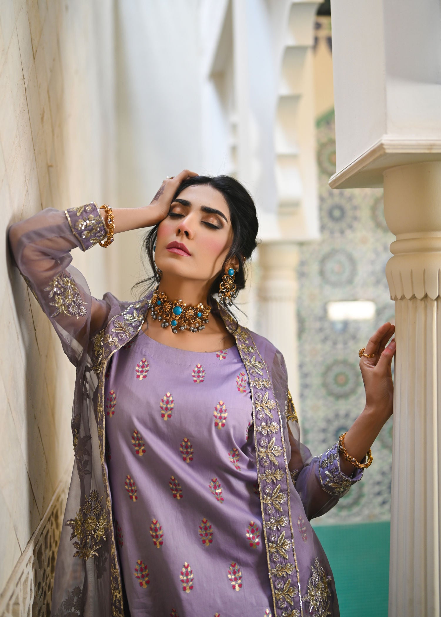 cotton satin Gown in Lavender