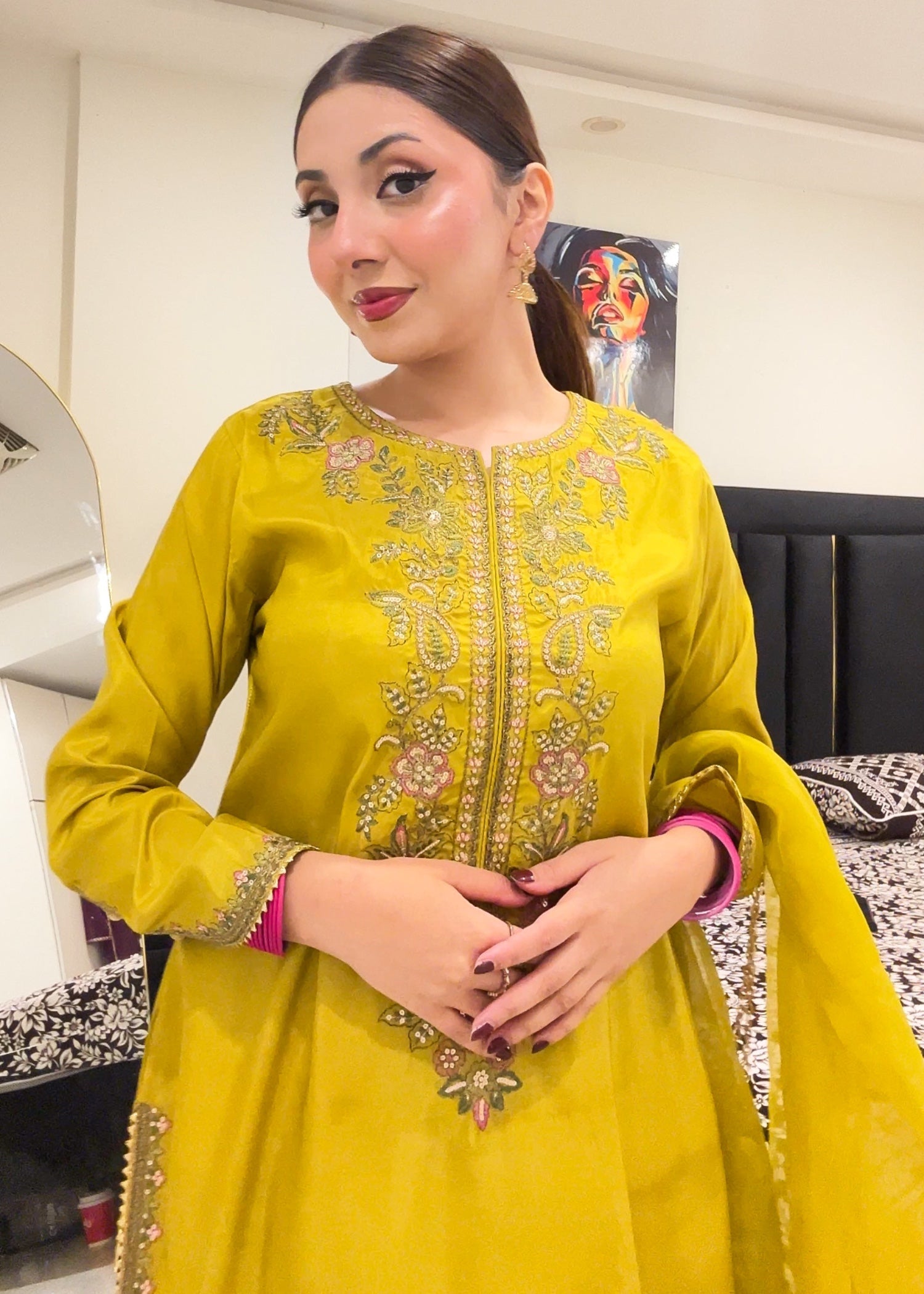 poly silk Kurta Set in Straw