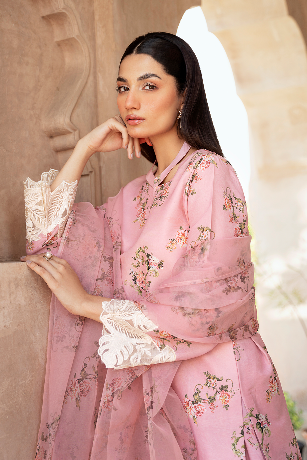 silk Sharara in Peach pink