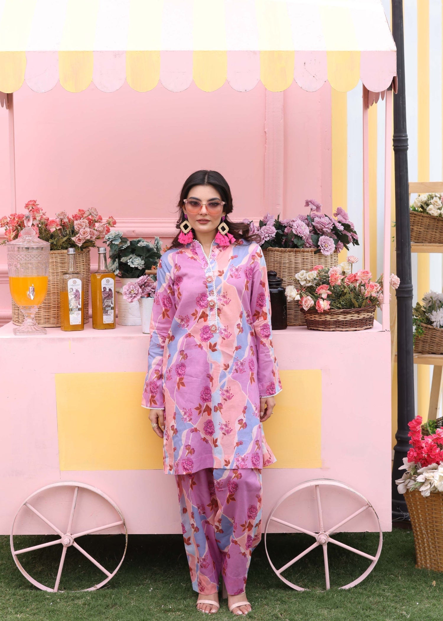 silk finish lawn Co Ord Sets in Bubblegum pink