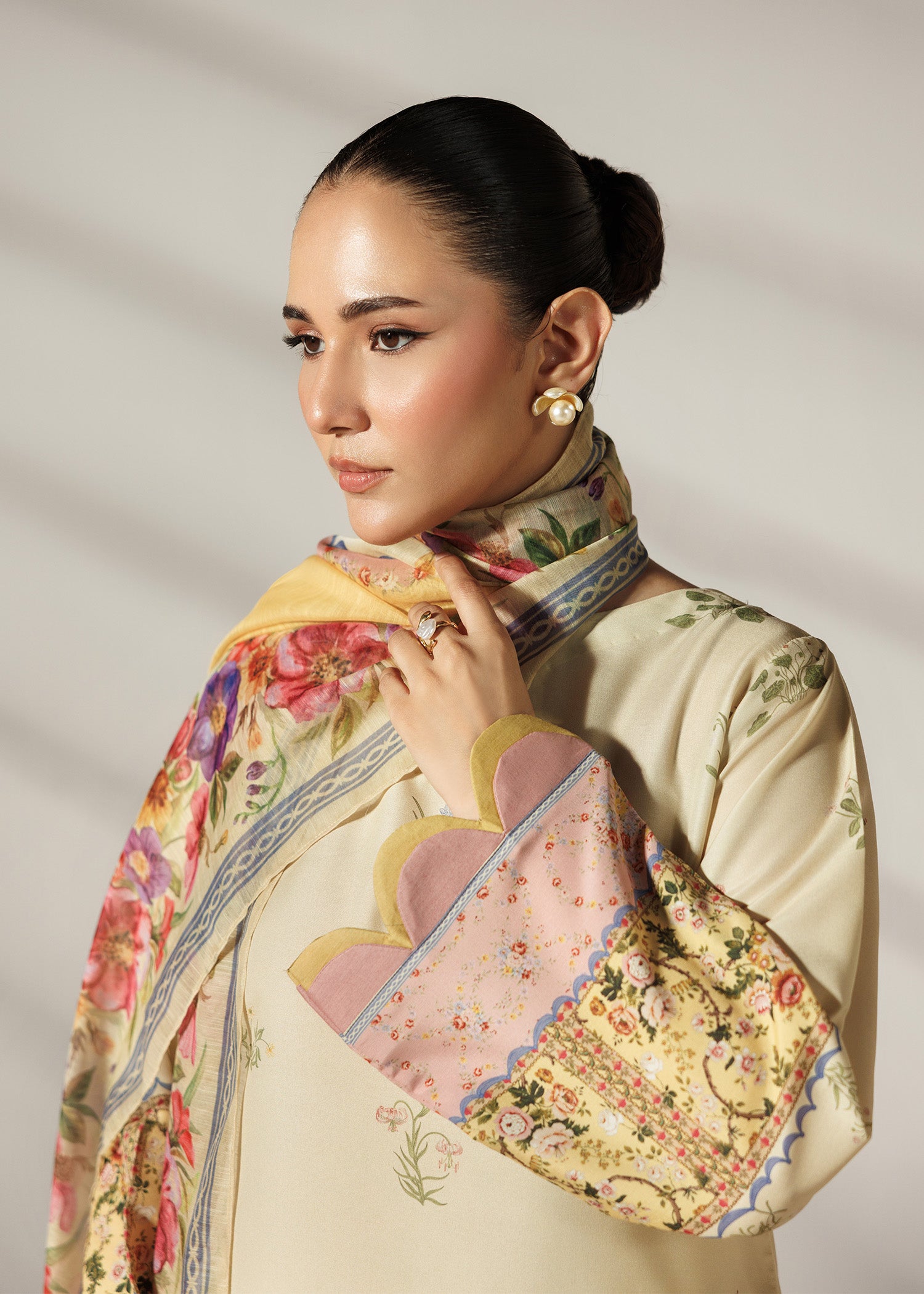 silk finish lawn Kurta Set in Lemon