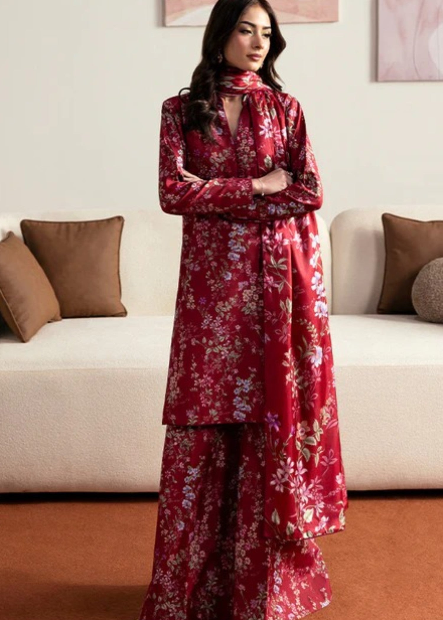 poly lawn Sharara in Red