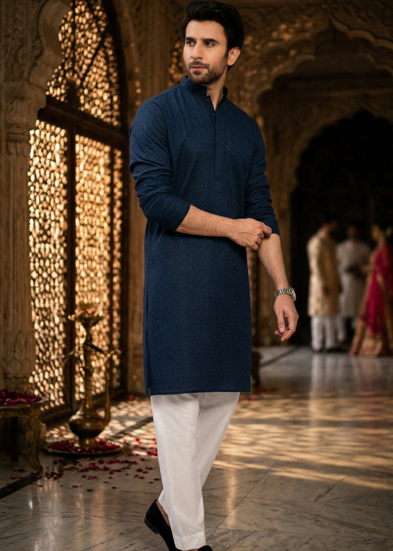 chikankari cotton Kurta in Navy blue by Decuir