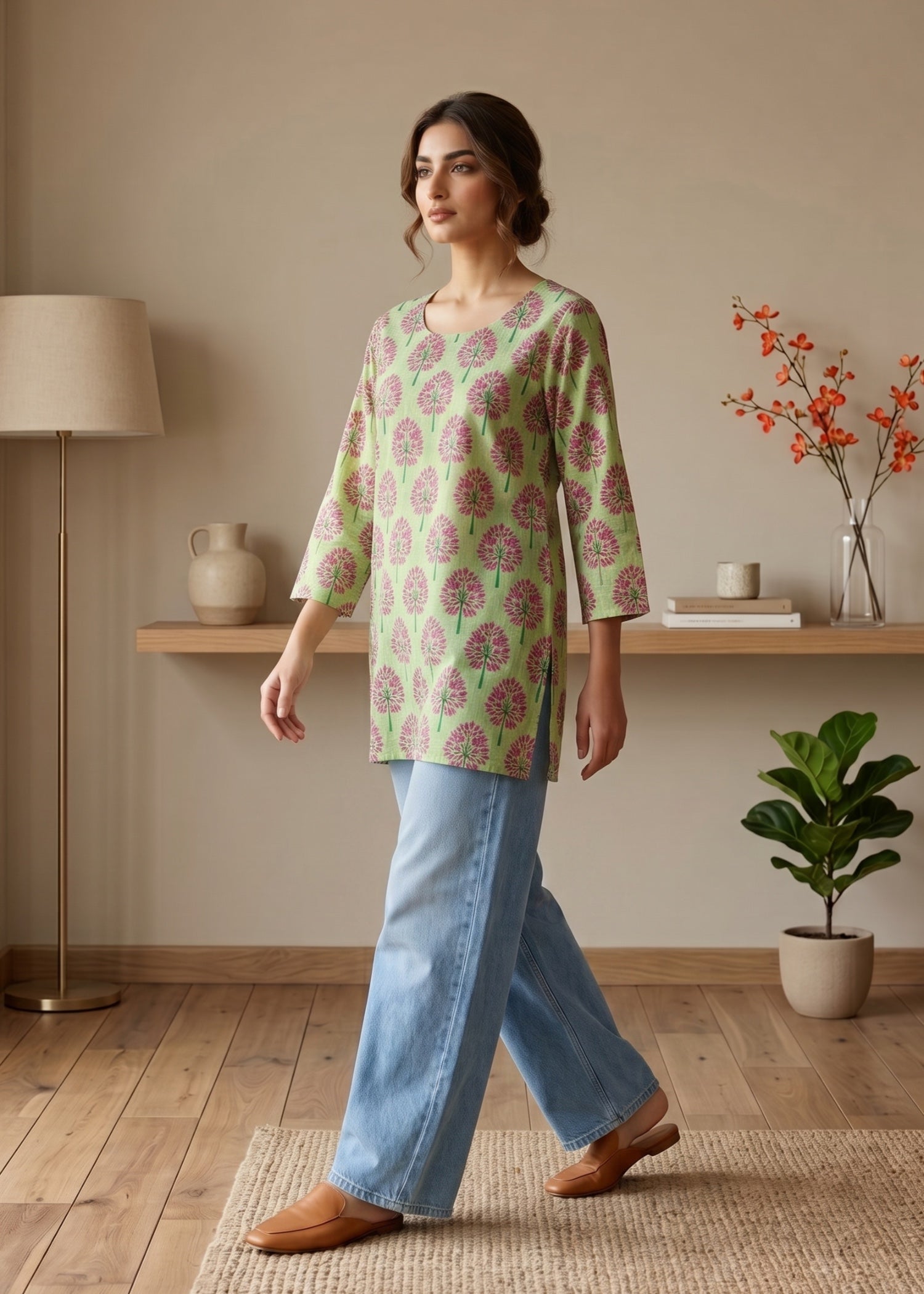 lawn cotton Kurti in Pistachio green