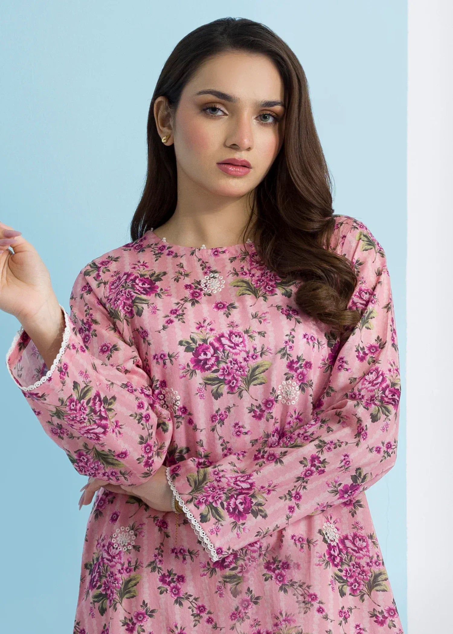 lawn Kurti in Tea rose pink