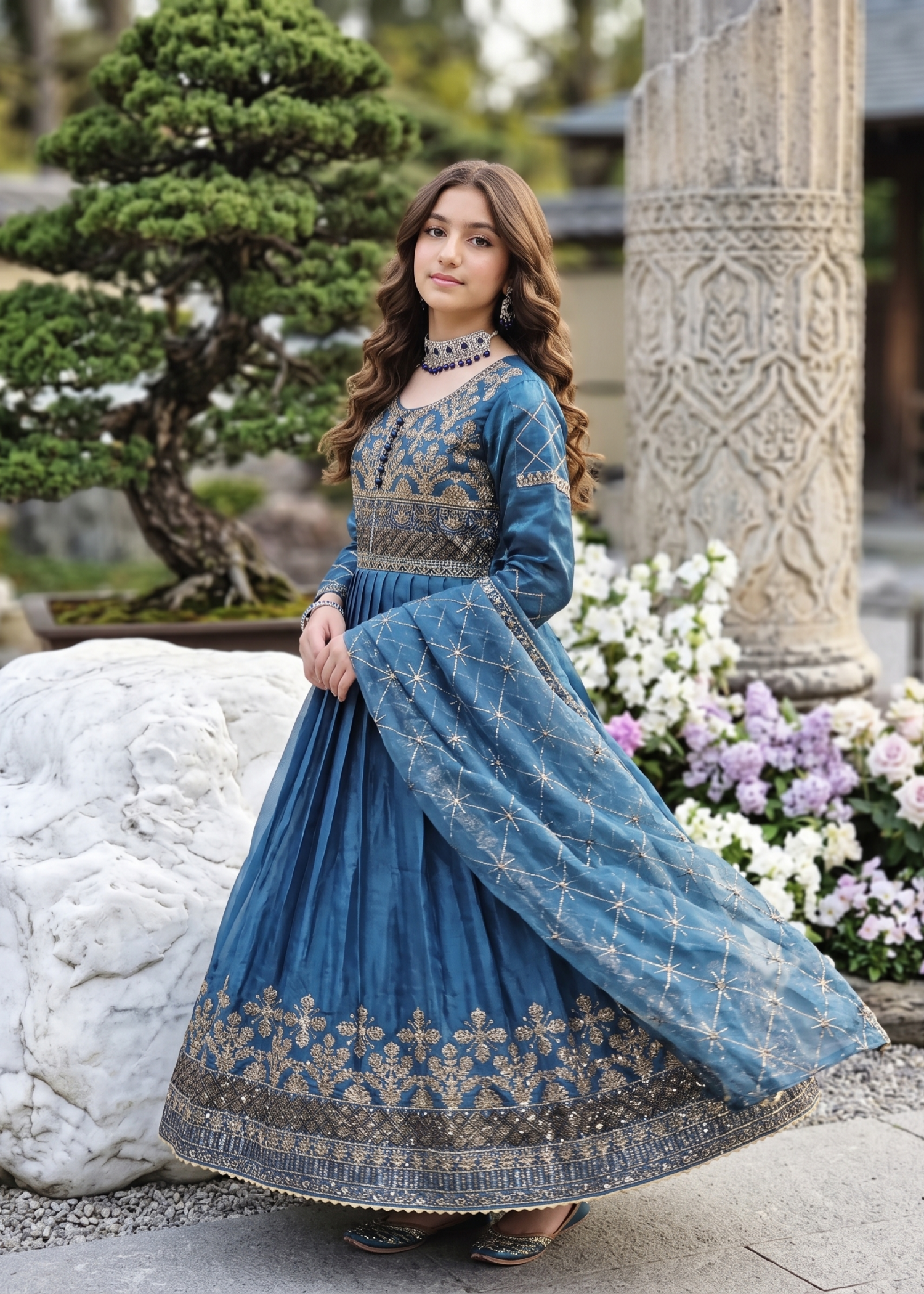 tissue silk Pishwas in Teal