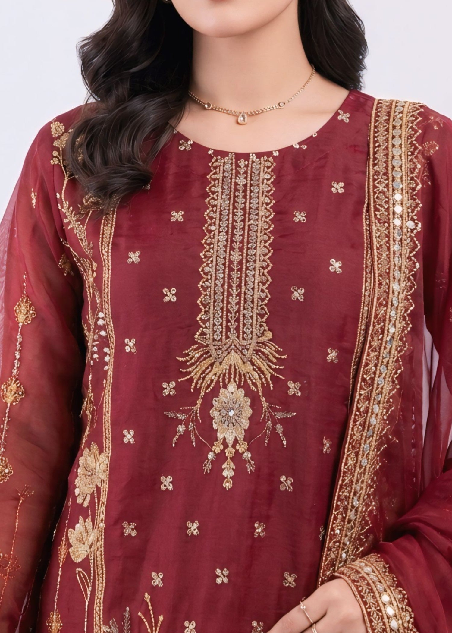 organza Kurta Set in Blood red