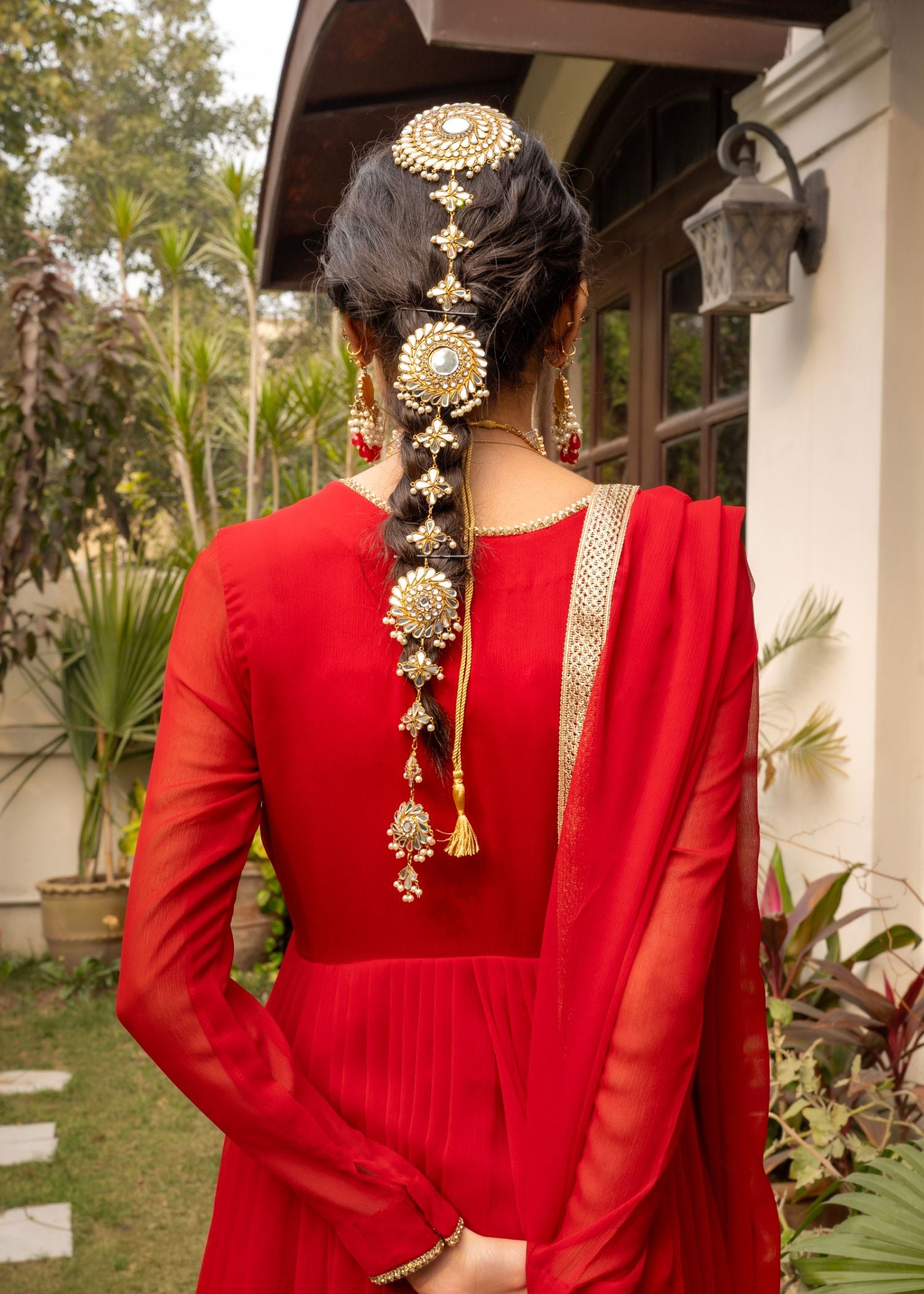 bemberg crinkle chiffon Angrakha in Red