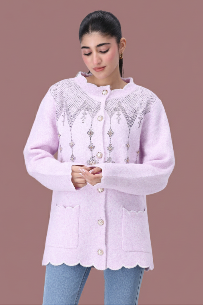 wool Cardigan in Lilac