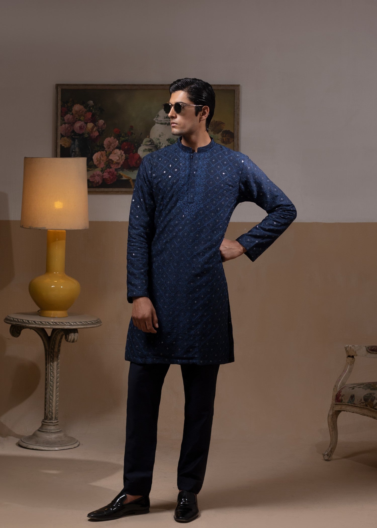pk raw silk Kurta Set in Midnight