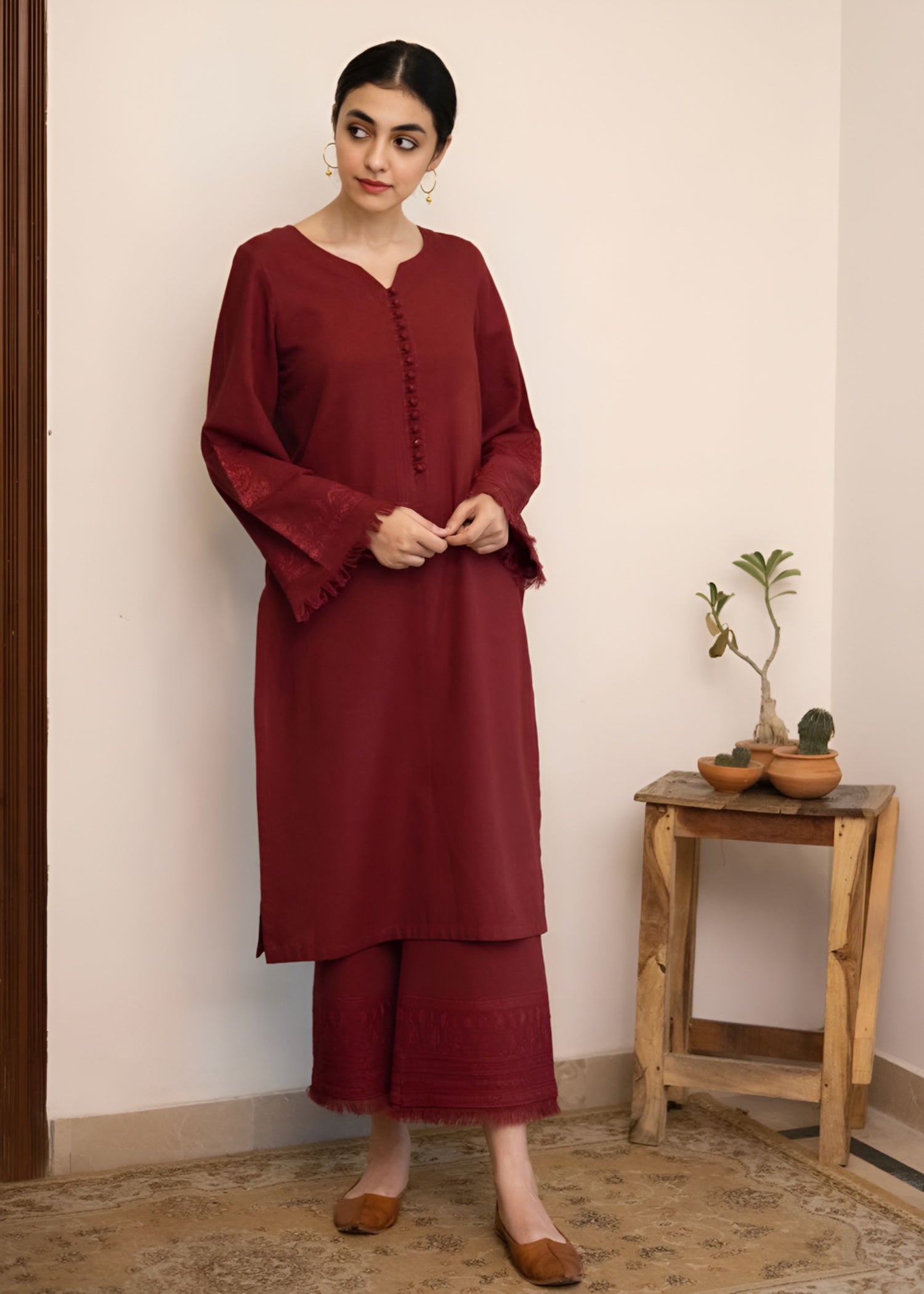 cotton viscose Kurta Set in Maroon