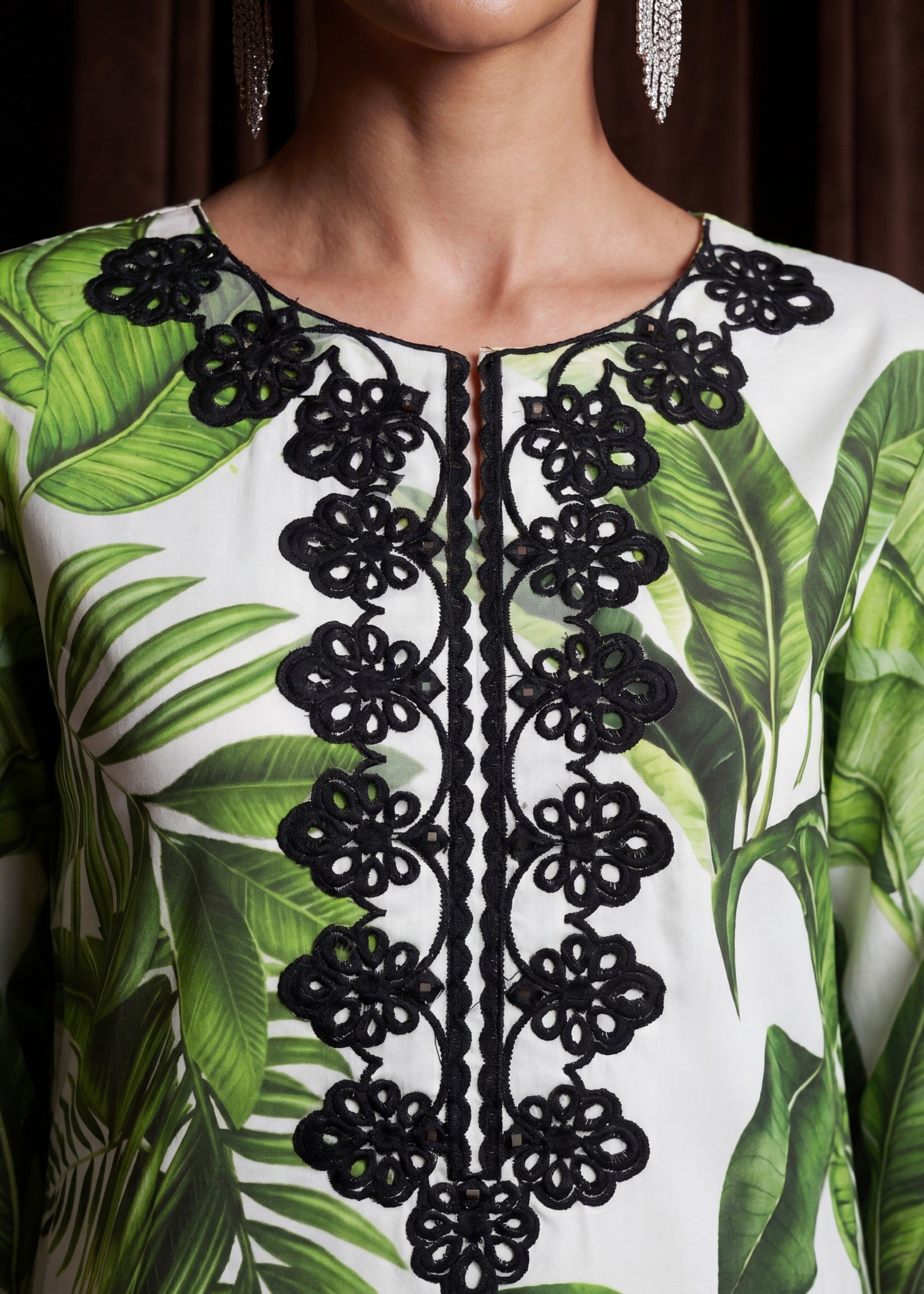 poly silk Kurti in Forest green, ivory