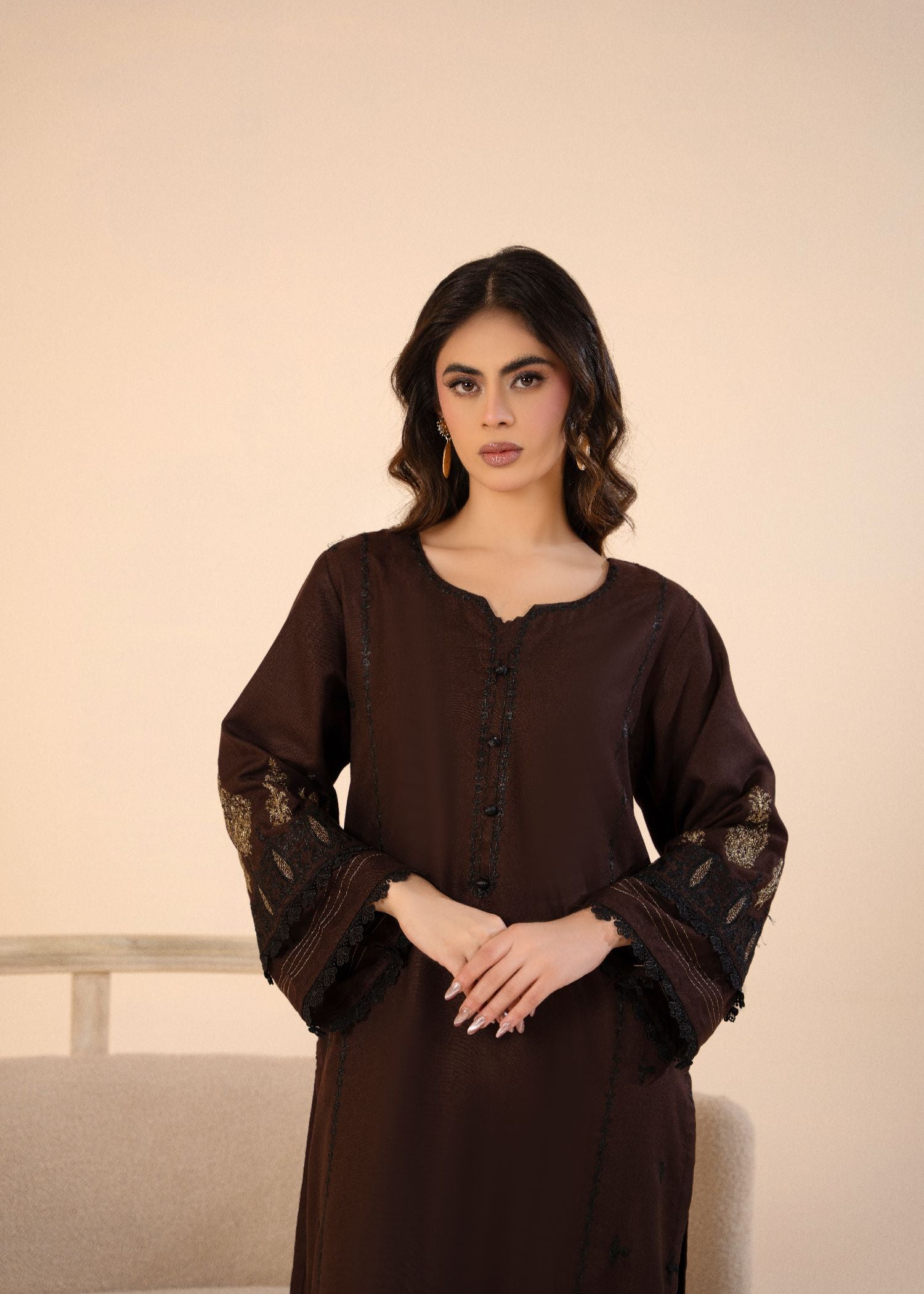 dhanak Kurta Set in Chocolate brown