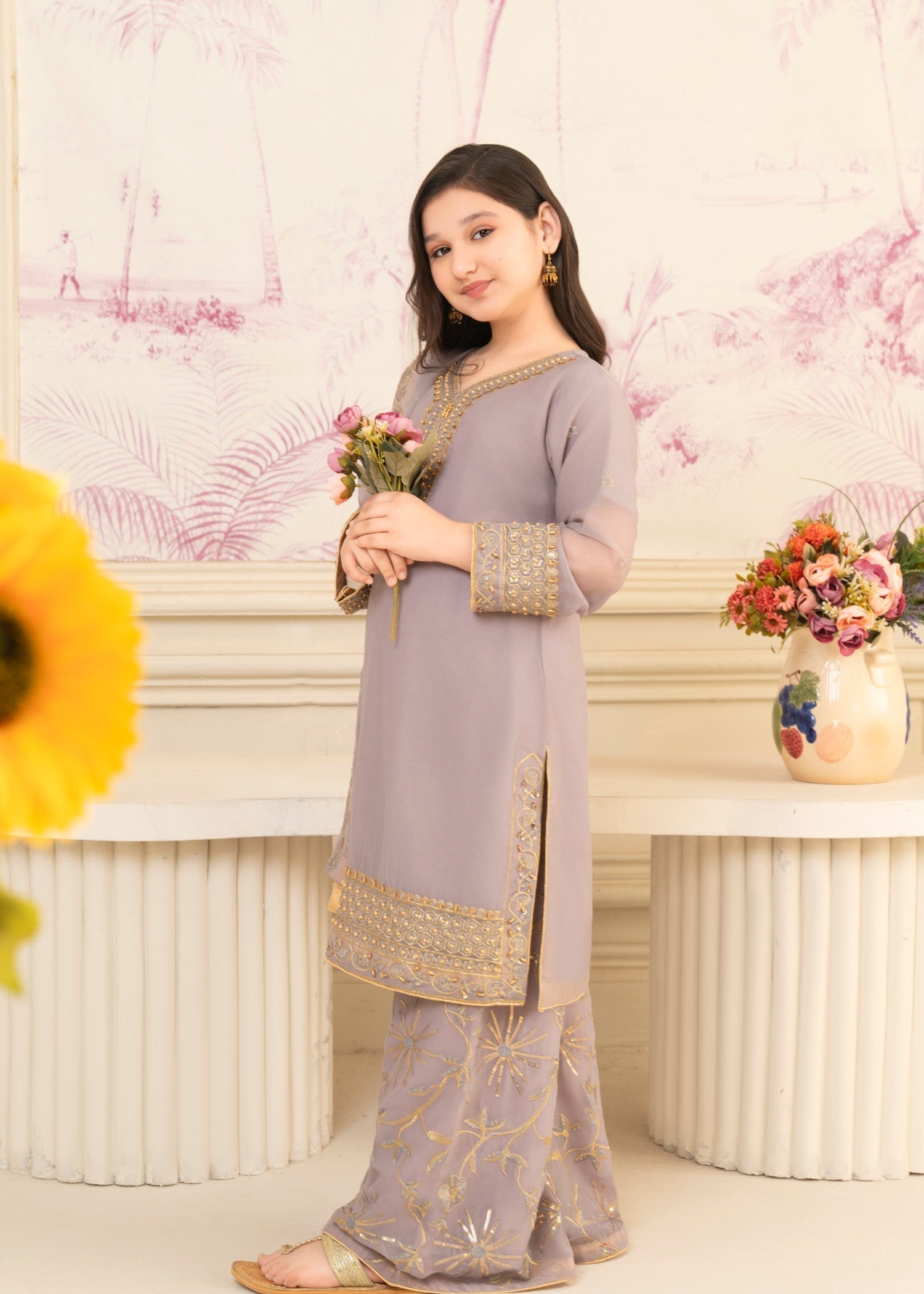 chiffon Kurta Set in Lavender