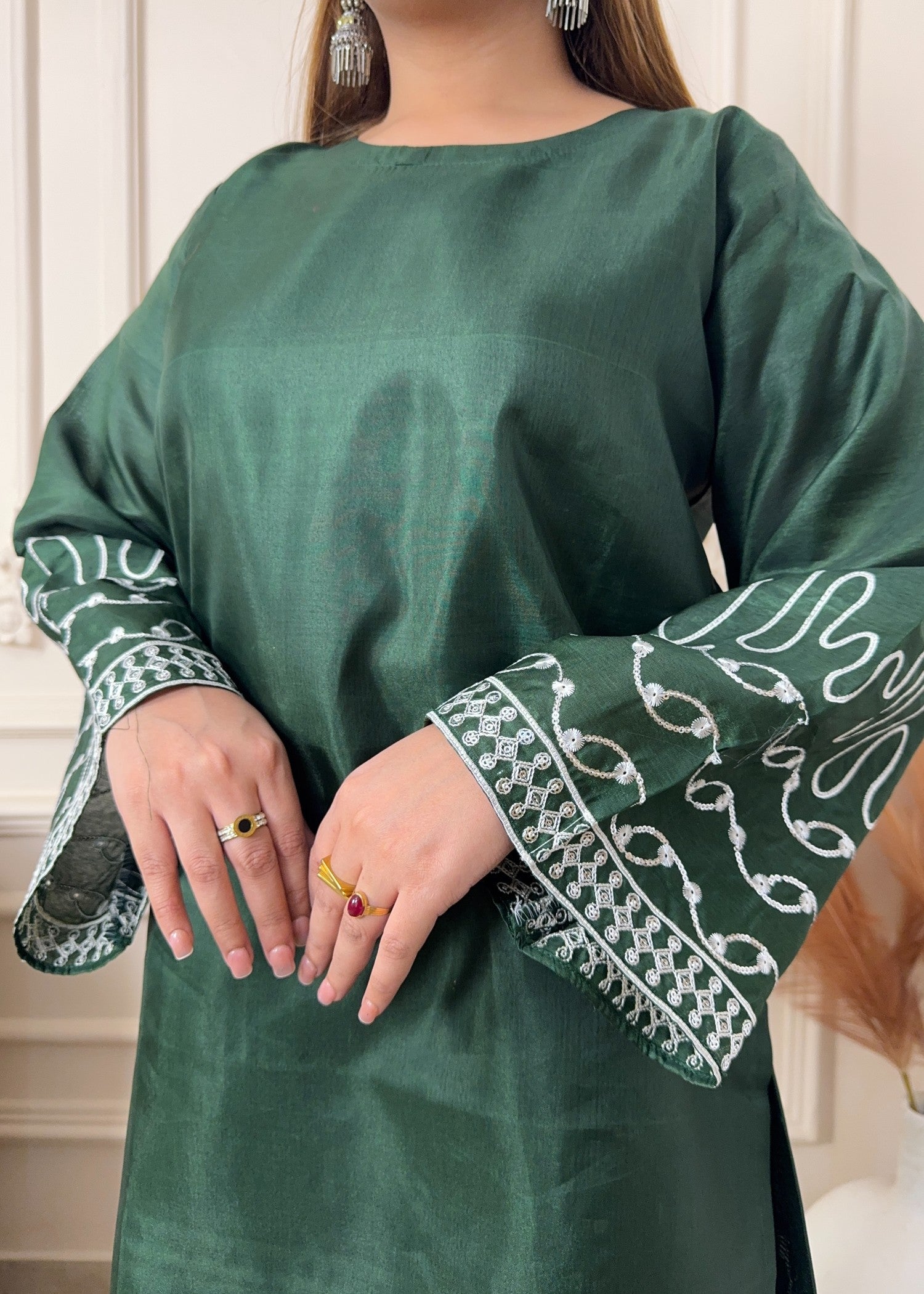 kattan silk Kurta Set in Hunter green