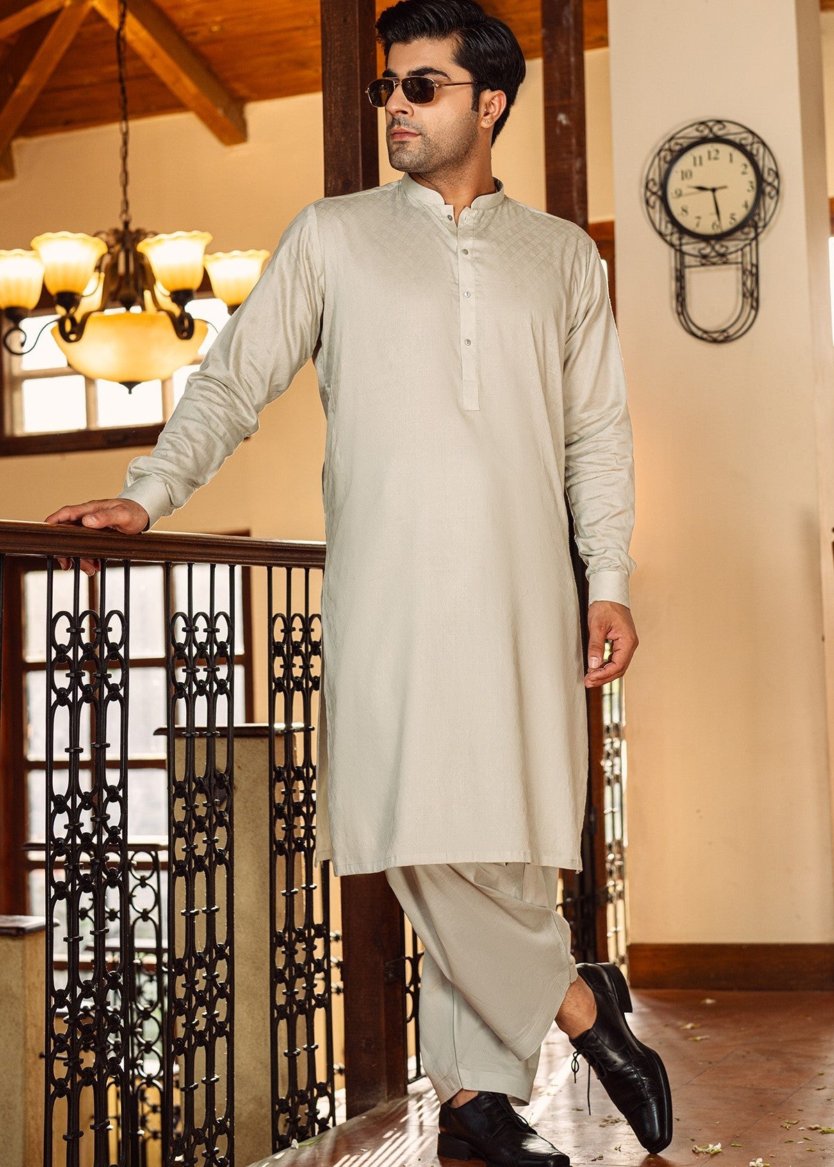 jacquard Shalwar Kameez in Pistachio green