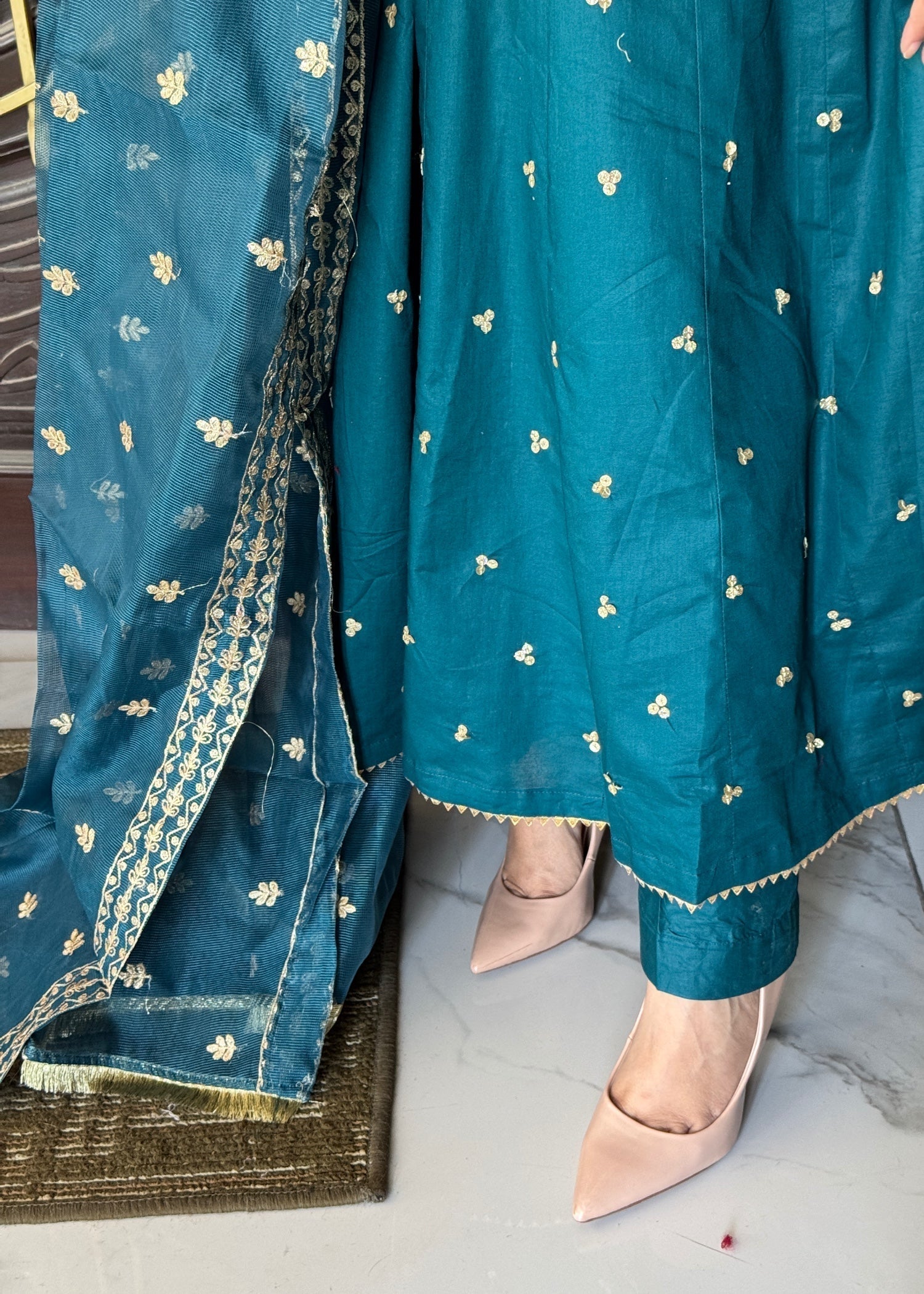 raw silk Pishwas in Teal