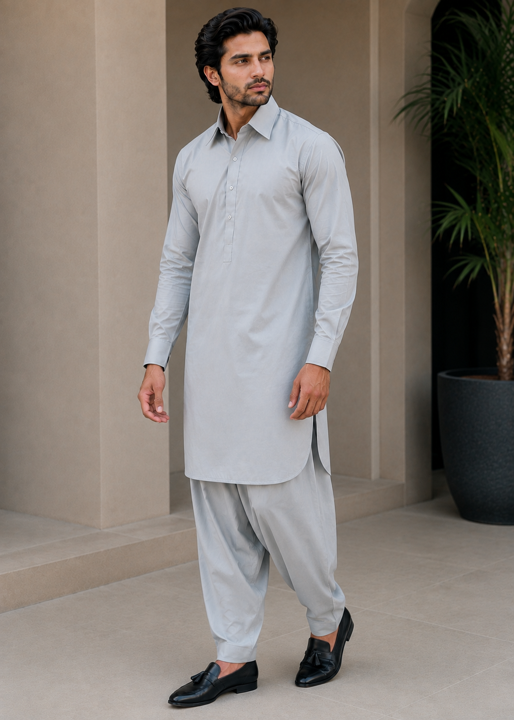 cotton Shalwar Kameez in Light grey