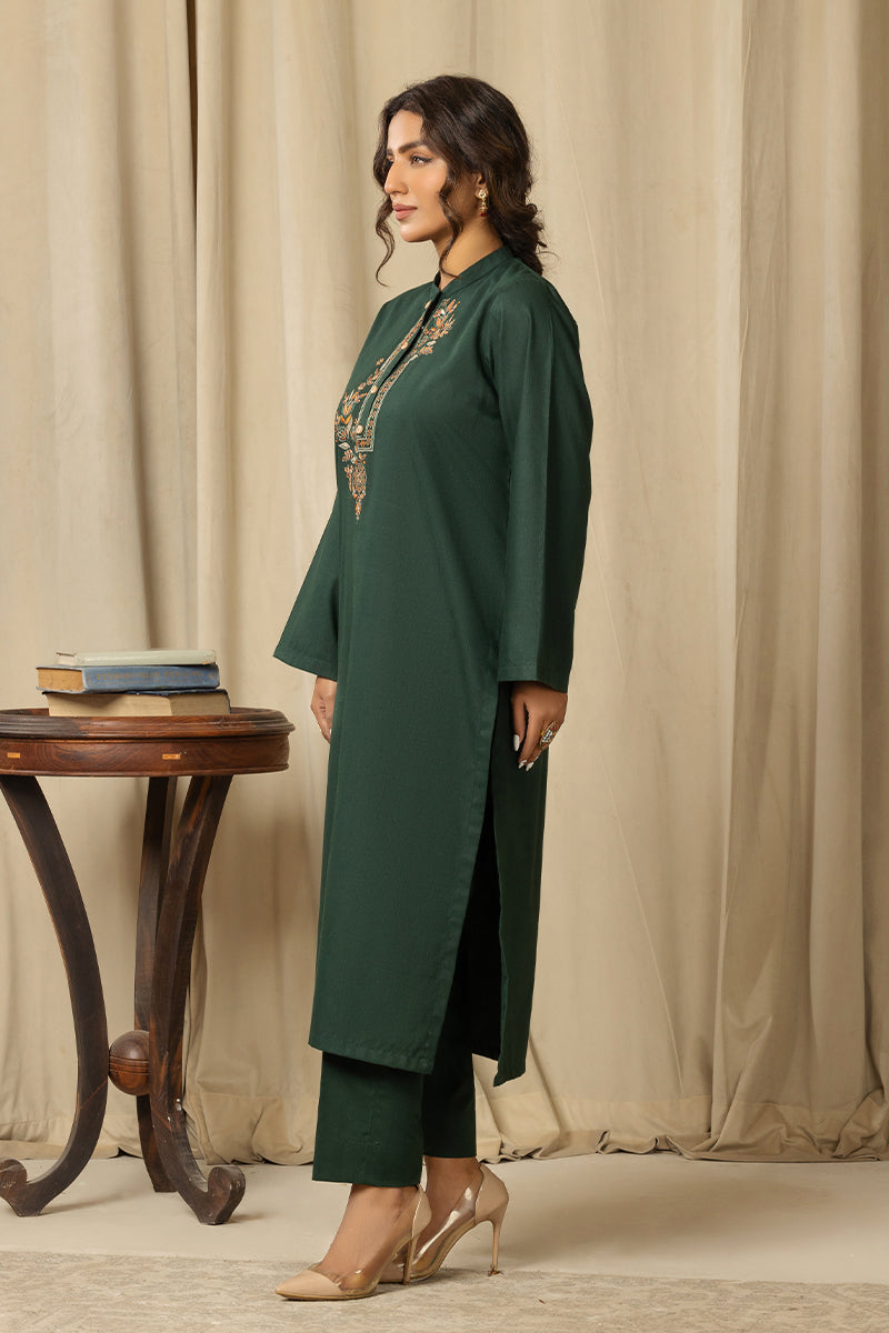 twill cambric Kurta Set in Dark green