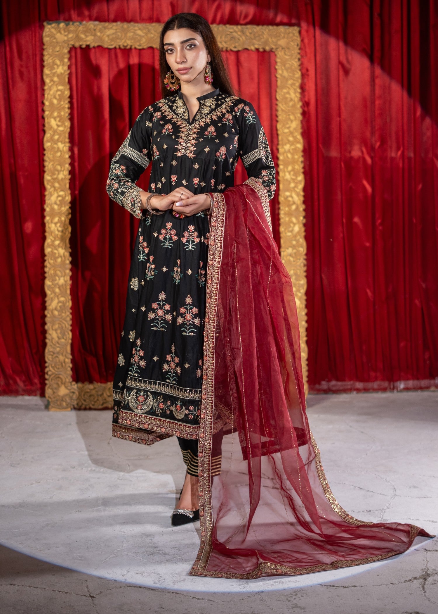 cotton Anarkali in Black