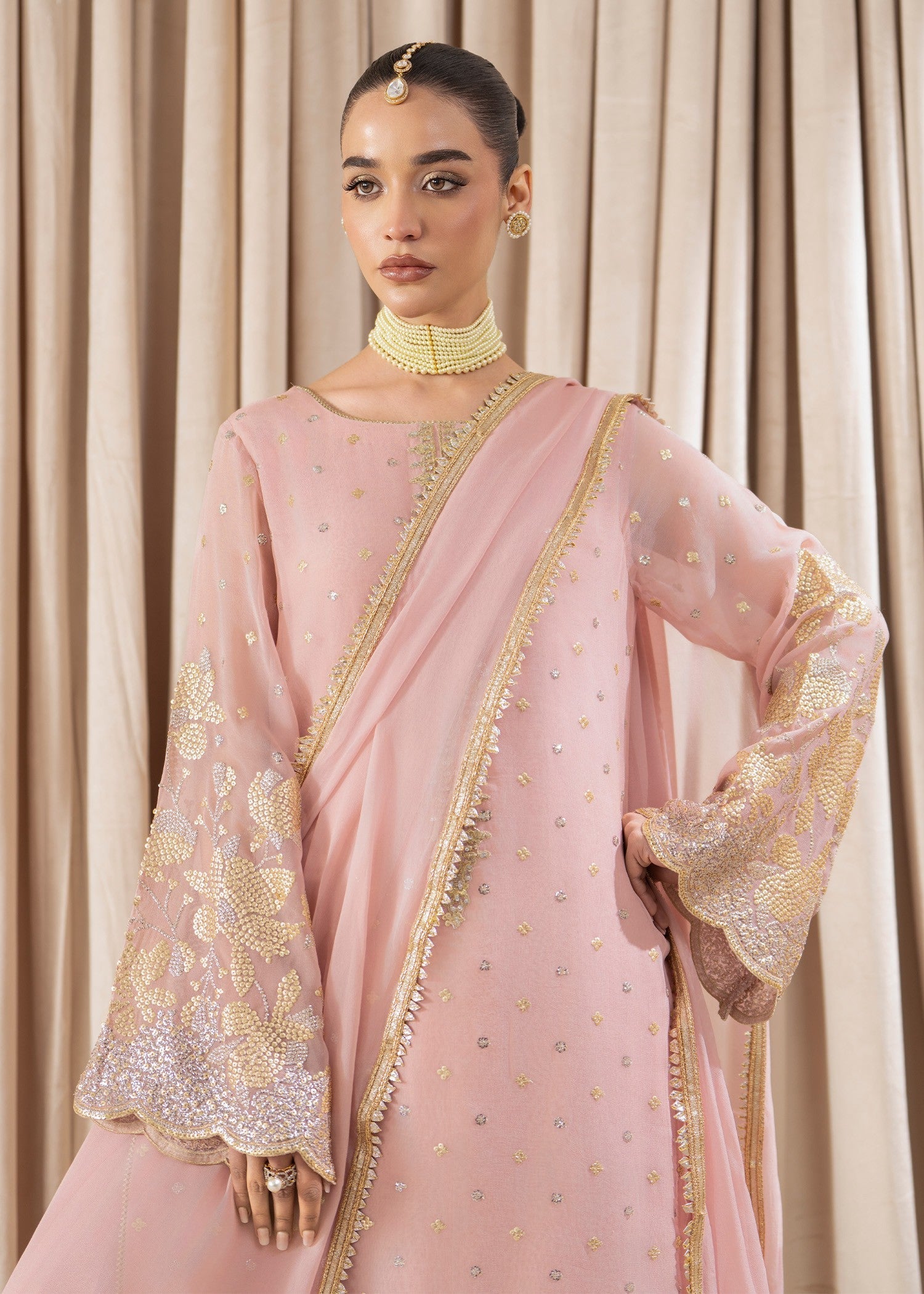 chikankari cotton Sharara in Pastel pink