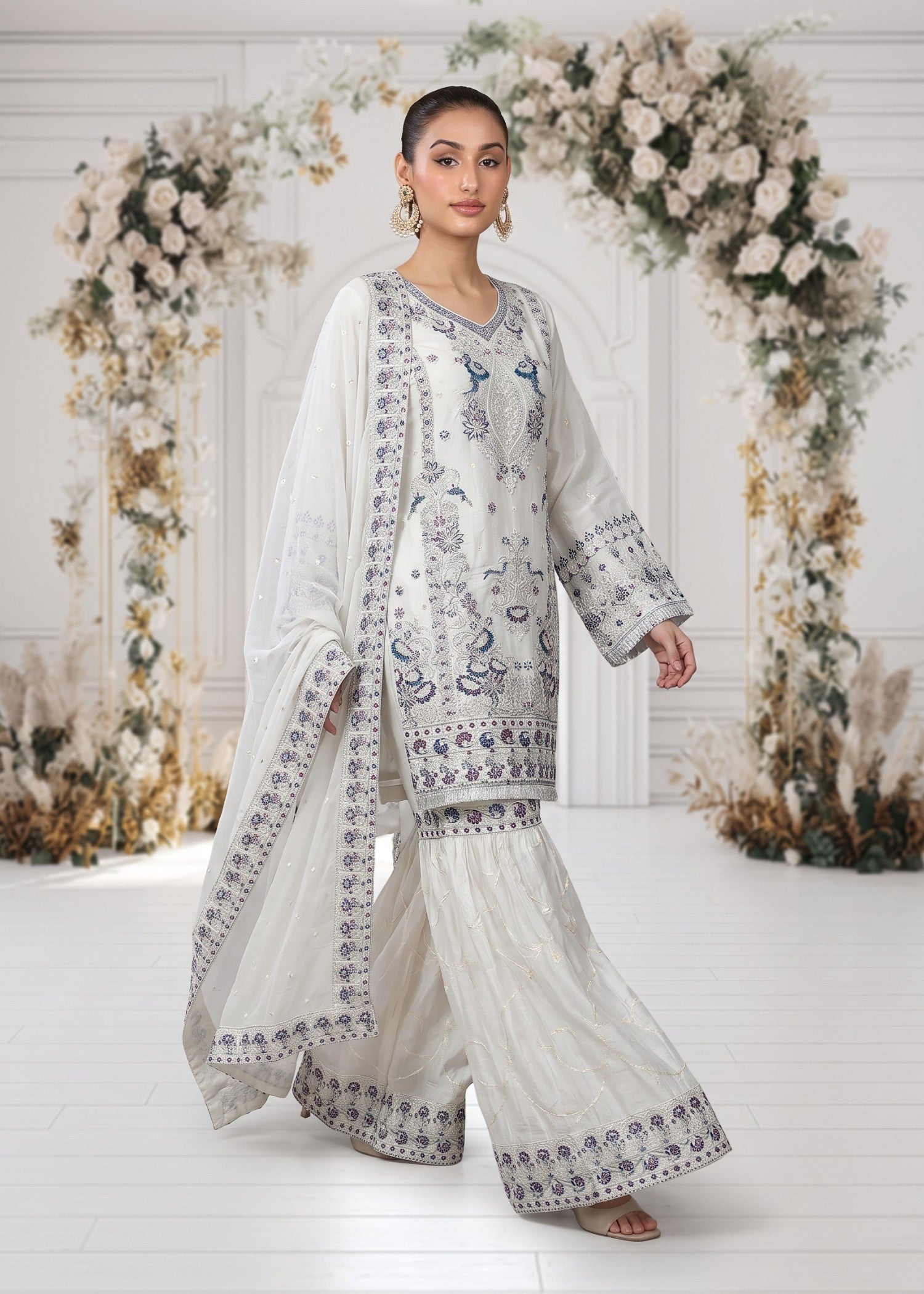 pk raw silk Gharara in White