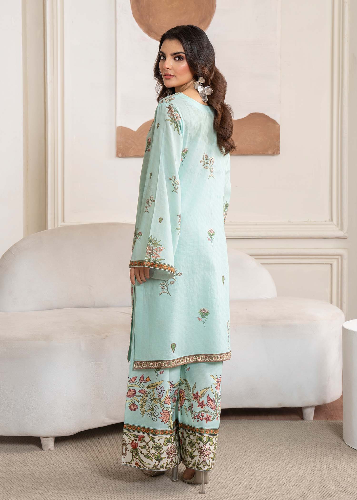 silk finish lawn Co Ord Sets in Sky blue