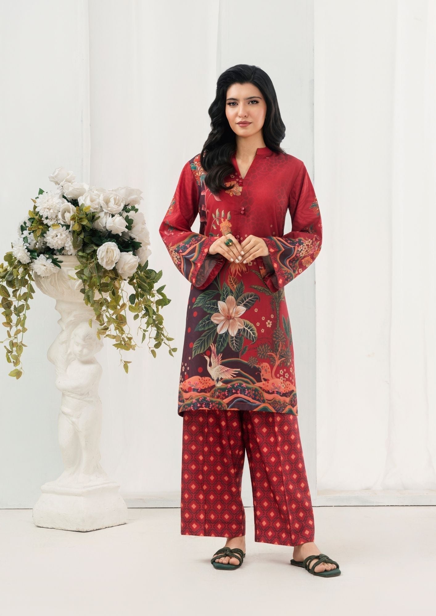swiss cotton Kurta Set in Maroon