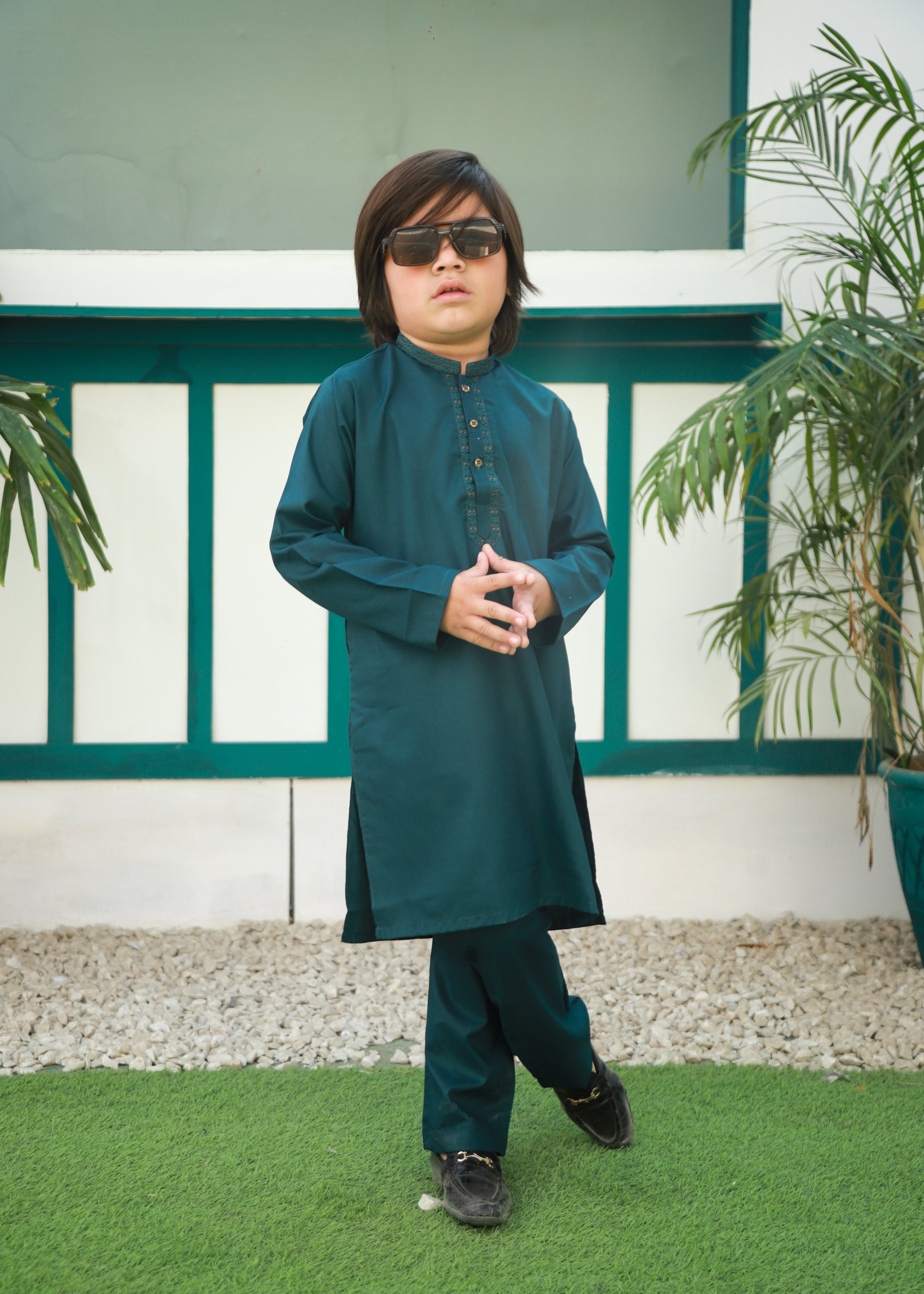 cotton Kurta Set in Pine green