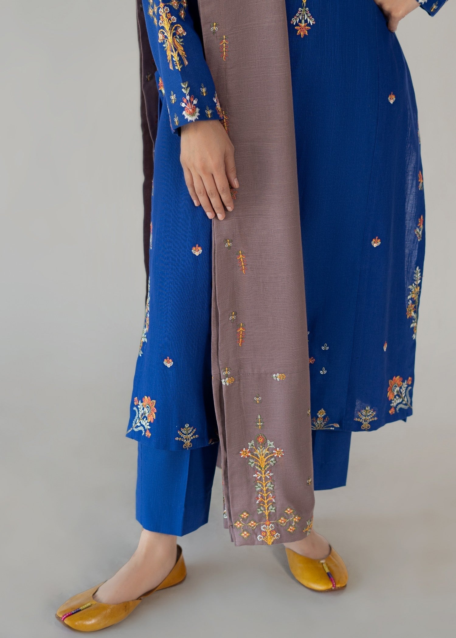 slub khaddar Kurta Set in Blue