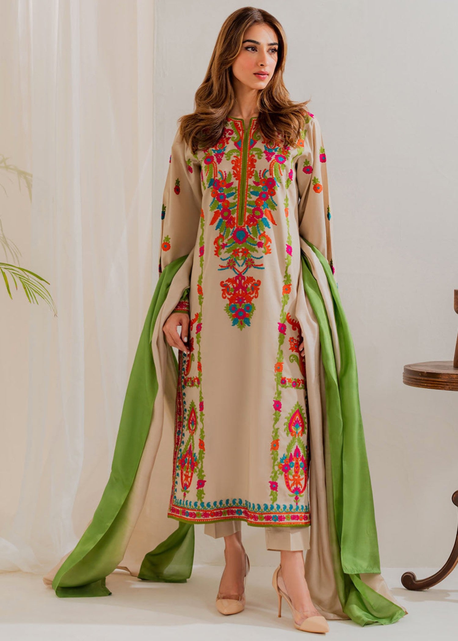 linen Kurta Set in Beige